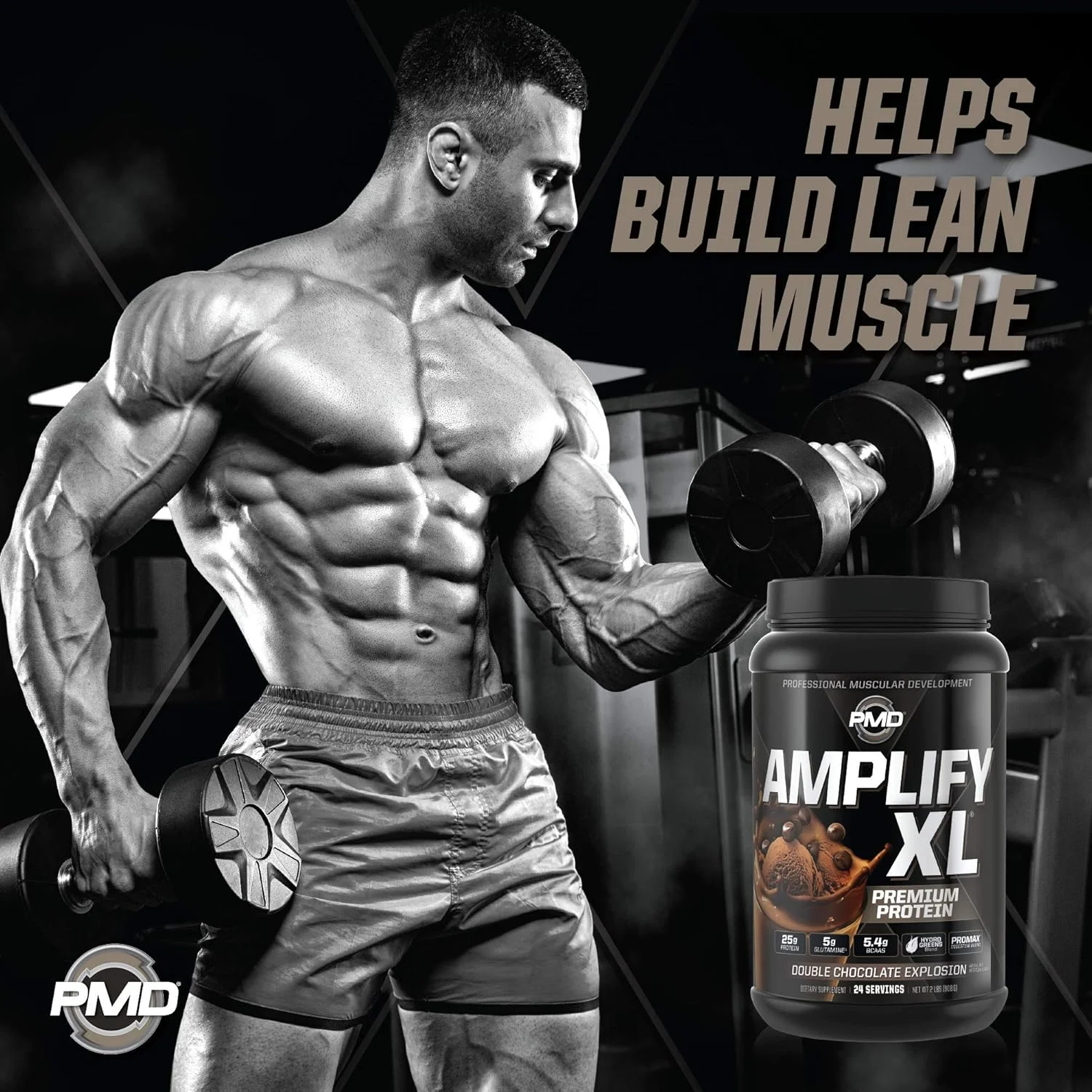 مکمل پروتئین وی ممتاز PMD Sports Amplify XL با ترکیب Hydro Greens - ماتریکس گلوتامین و پروتئین وی با سوپرفود برای عضله سازی، قدرت و ریکاوری - انفجار دبل شکلات (24 سروینگ)