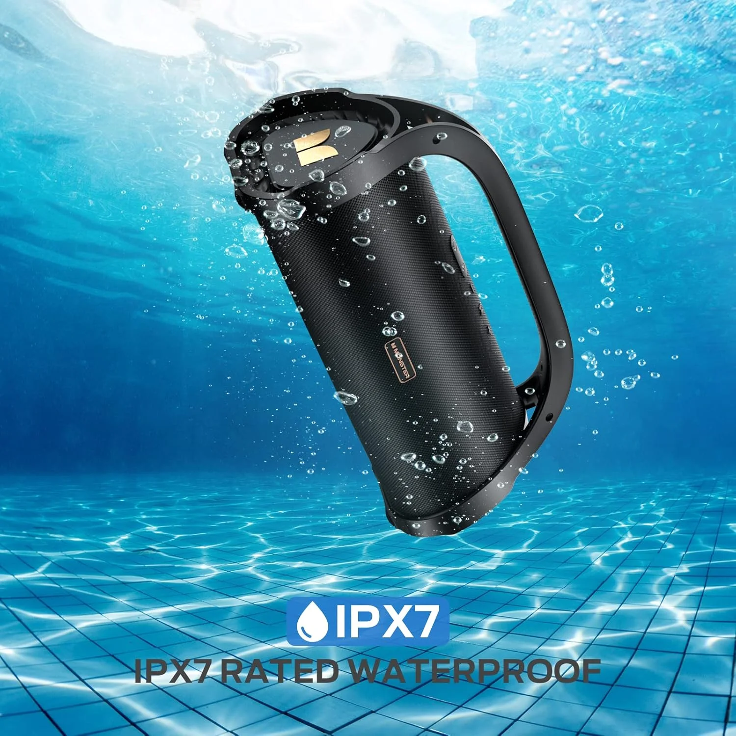 اسپیکر بلوتوثی قابل حمل Monster Adventurer Max، اسپیکر بی سیم ضد آب IPX7 با ساب ووفر دوبل و بیس غنی، صدای استریو بلند 100 واتی با 24 ساعت پخش مداوم برای فضای باز، ساحل، طلایی اسپیکر بلوتوثی قابل حمل Monster Adventurer Max، اسپیکر بی سیم ضد آب IPX7 با ساب ووفر دوبل و بیس غنی، صدای استریو بلند 100 واتی با 24 ساعت پخش مداوم برای فضای باز، ساحل، طلایی