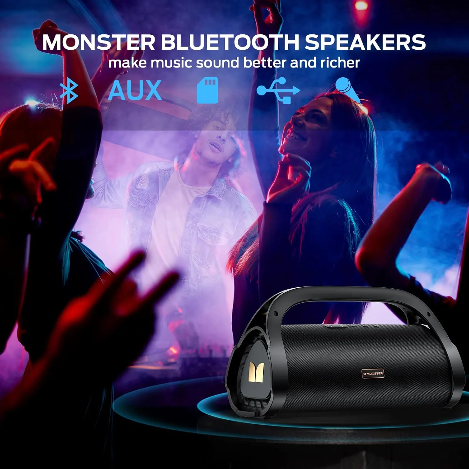 اسپیکر بلوتوثی قابل حمل Monster Adventurer Max، اسپیکر بی سیم ضد آب IPX7 با ساب ووفر دوبل و بیس غنی، صدای استریو بلند 100 واتی با 24 ساعت پخش مداوم برای فضای باز، ساحل، طلایی اسپیکر بلوتوثی قابل حمل Monster Adventurer Max، اسپیکر بی سیم ضد آب IPX7 با ساب ووفر دوبل و بیس غنی، صدای استریو بلند 100 واتی با 24 ساعت پخش مداوم برای فضای باز، ساحل، طلایی