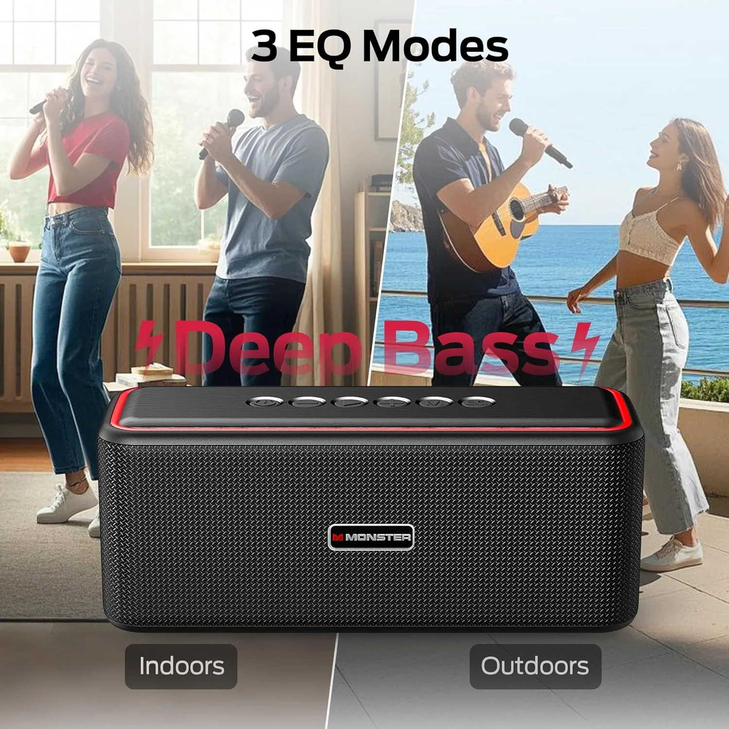اسپیکر بلوتوثی Monster S20، صدای استریو بی سیم، اسپیکرهای بیرونی با دسته، پشتیبانی از AUX برای فضای داخلی و خارجی، مشکی اسپیکر بلوتوثی Monster S20، صدای استریو بی سیم، اسپیکرهای بیرونی با دسته، پشتیبانی از AUX برای فضای داخلی و خارجی، مشکی