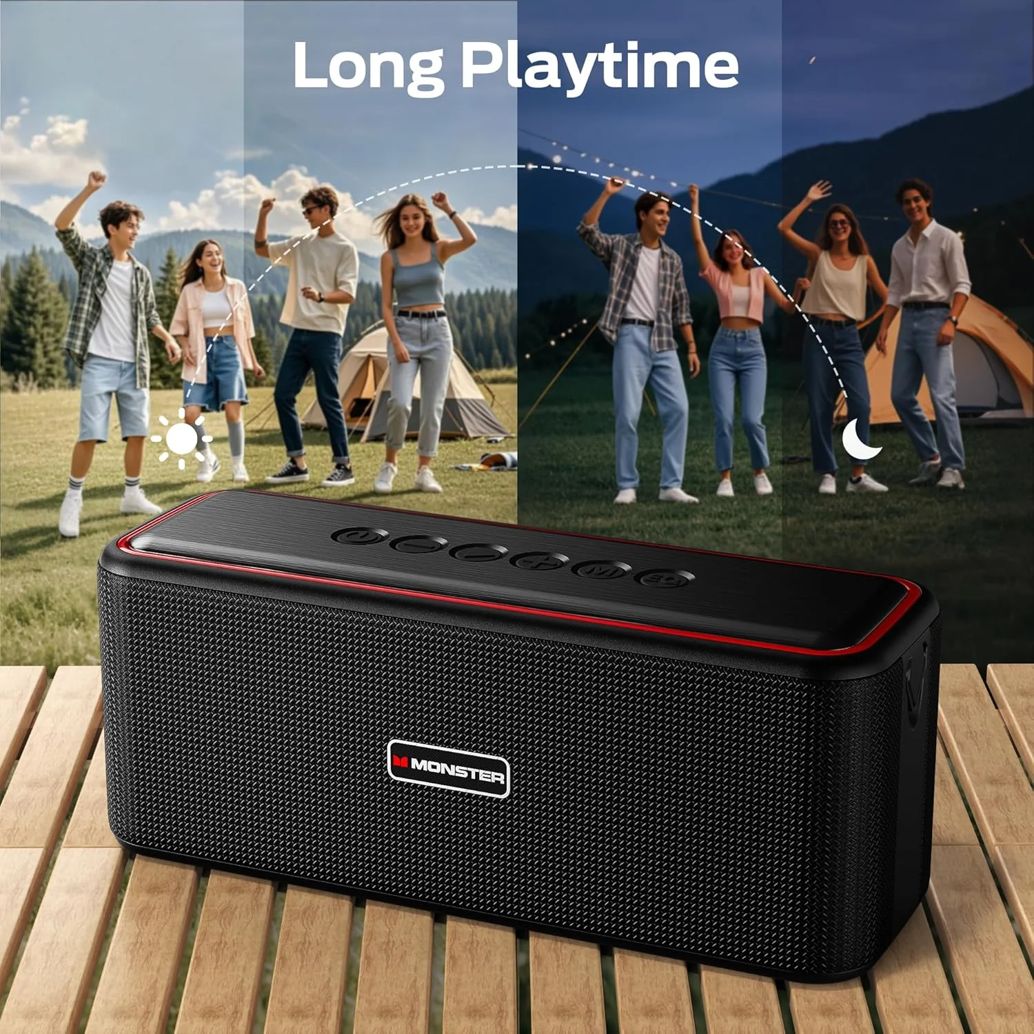 اسپیکر بلوتوثی Monster S20، صدای استریو بی سیم، اسپیکرهای بیرونی با دسته، پشتیبانی از AUX برای فضای داخلی و خارجی، مشکی اسپیکر بلوتوثی Monster S20، صدای استریو بی سیم، اسپیکرهای بیرونی با دسته، پشتیبانی از AUX برای فضای داخلی و خارجی، مشکی