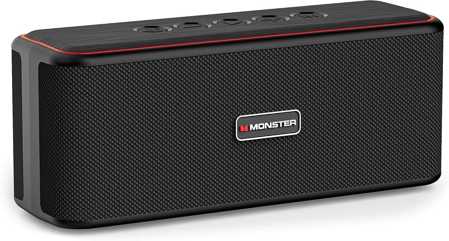 اسپیکر بلوتوثی Monster Shock Plus، اسپیکر قابل حمل با صدای استریو بلند 30 واتی، بلوتوث 5.4، جفت سازی TWS، 15 ساعت پخش، پشتیبانی از کارت AUX/TF، اسپیکر بی سیم ضد آب IPX6 برای خانه، مهمانی