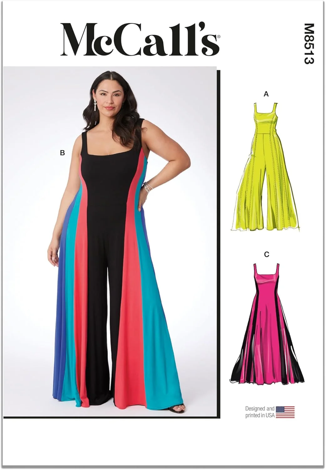 الگوی خیاطی زنانه مک کال M8513W2، جامپسوت و پیراهن بافتنی، سایز W2 (20W-22W-24W-26W-28W)