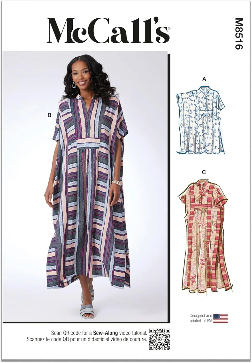 الگوی خیاطی مک کال M8516A مخصوص خانم ها، کافتان در دو قد A (XS-S-M-L-XL-XXL)