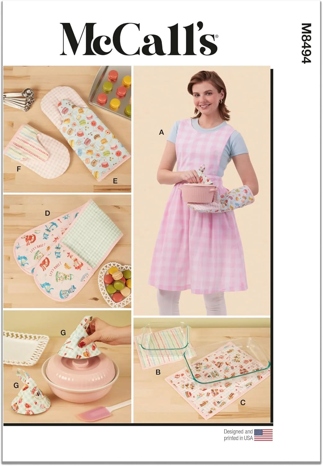 الگوی خیاطی McCall's M8494A پیش بند زنانه و لوازم جانبی آشپزخانه A (XS-S-M-L-XL)