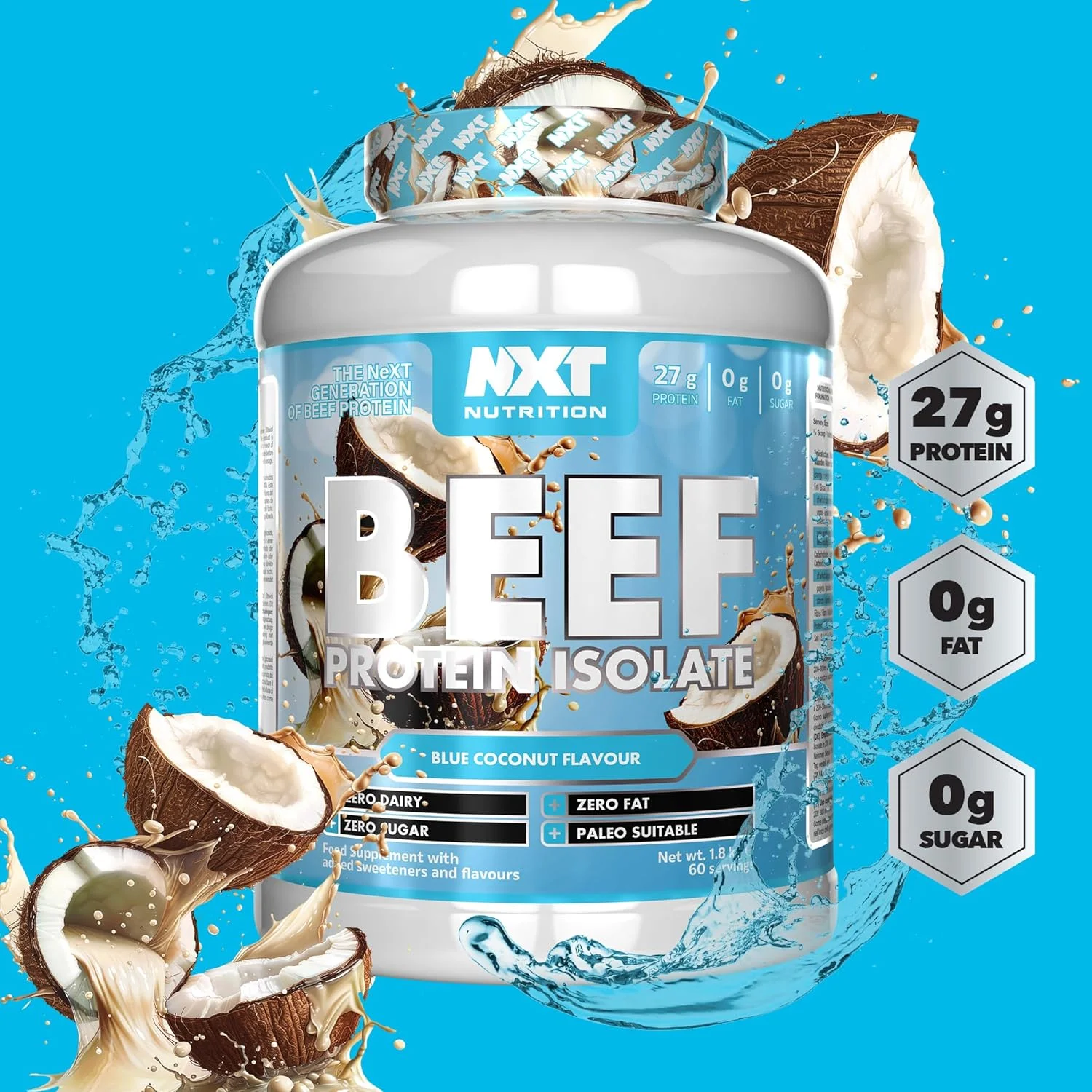 پروتئین ایزوله گوشت گاو NXT با طعم نارگیل آبی 1.8 کیلوگرم 60 سروینگ پروتئین ایزوله گوشت گاو NXT با طعم نارگیل آبی 1.8 کیلوگرم 60 سروینگ