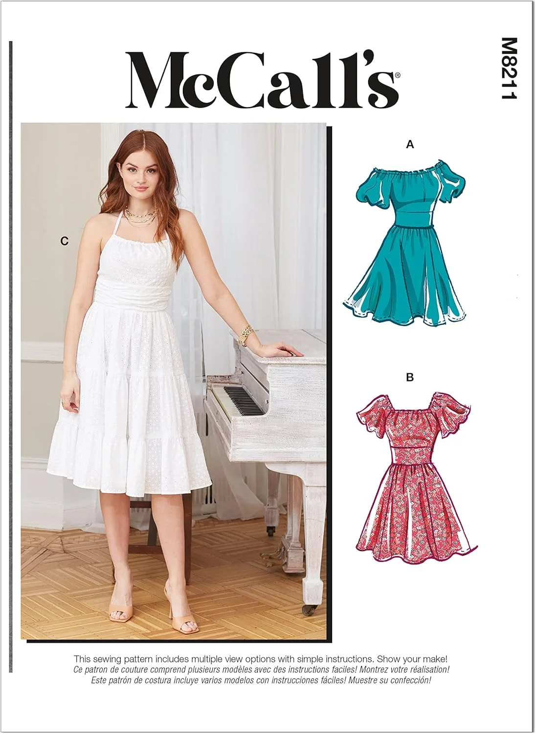 الگوی خیاطی مک کال M8211RR RR (18W-20W-22W-24W) لباس زنانه و دخترانه، چند رنگ