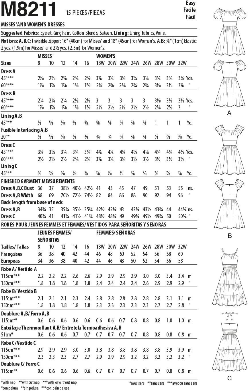 الگوی خیاطی مک کال M8211RR RR (18W-20W-22W-24W) لباس زنانه و دخترانه، چند رنگ الگوی خیاطی مک کال M8211RR RR (18W-20W-22W-24W) لباس زنانه و دخترانه، چند رنگ