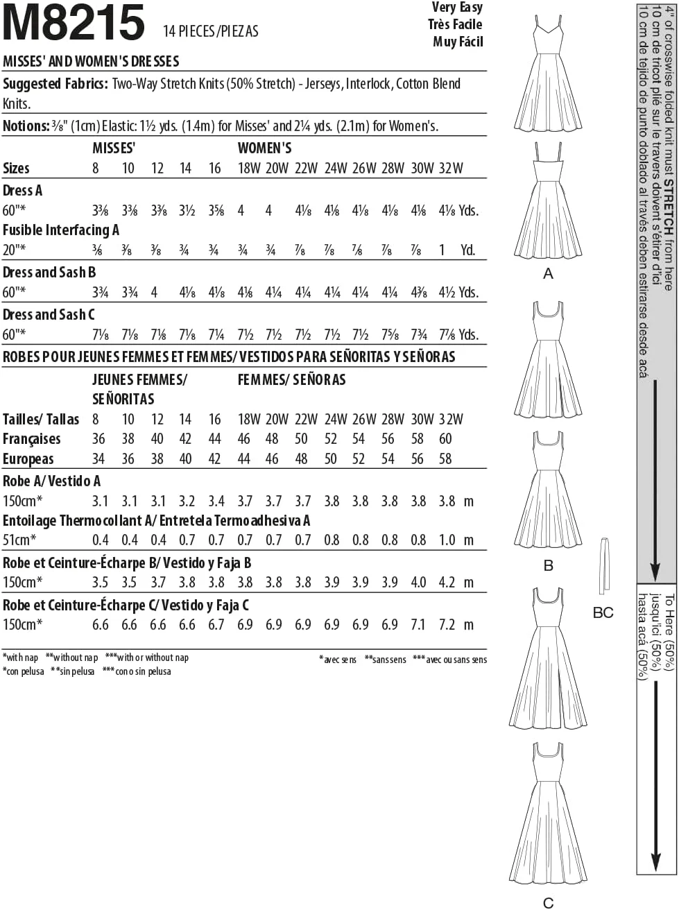 الگوی خیاطی مک کال M8215KK KK (26W-28W-30W-32W) لباس زنانه و دخترانه، چند رنگ
