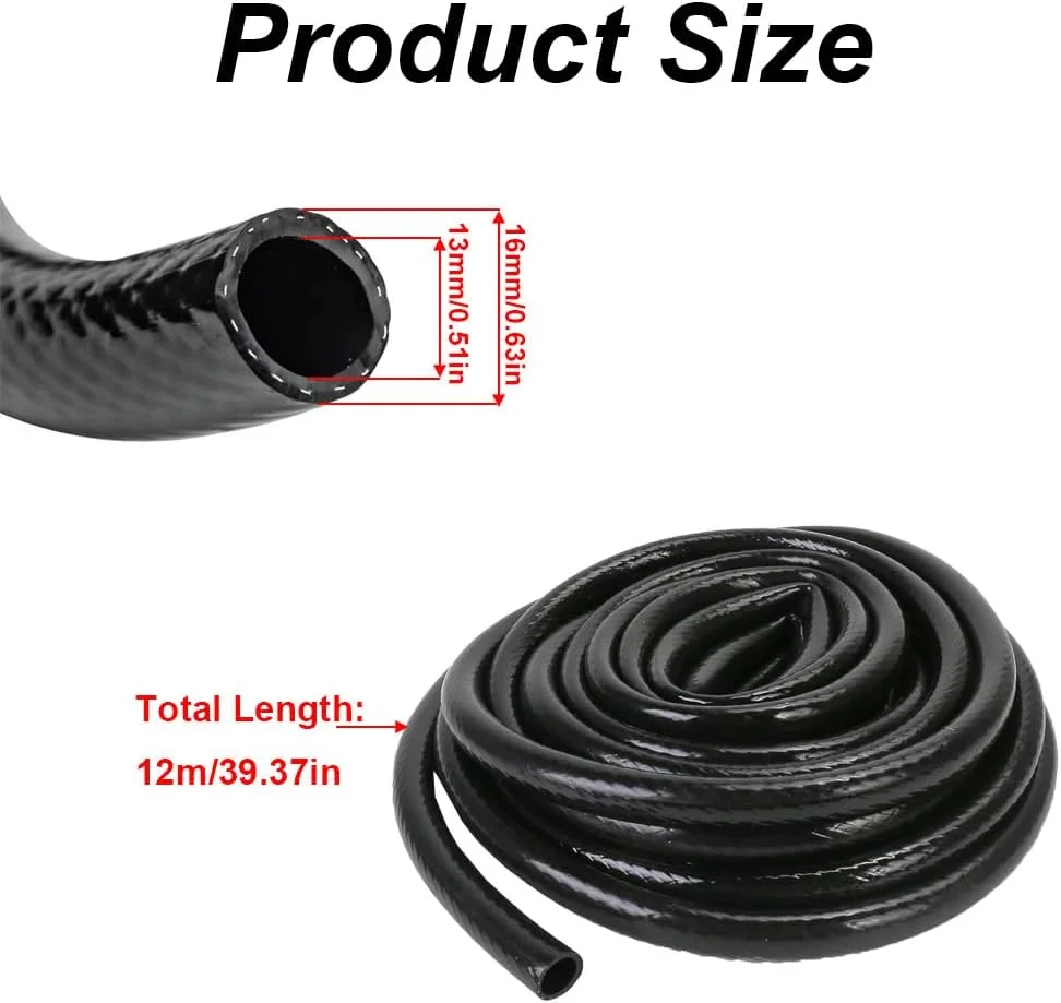 لوله آبیاری 12 متری، شیلنگ آبیاری باغی PVC 1/2 اینچی، لوله آبیاری قطره ای مشکی با قطر داخلی 13 میلی متر / قطر خارجی 16 میلی متر برای گلخانه چمن باغ