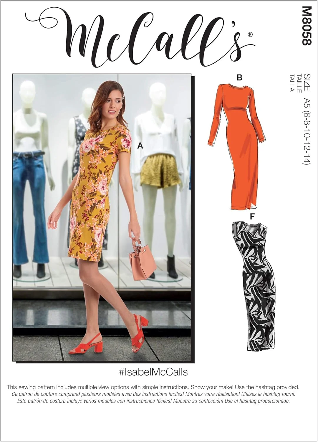 الگوی خیاطی McCall's M8058A5 لباس های بافتنی زنانه سایز A5 (6-8-10-12-14)، متنوع