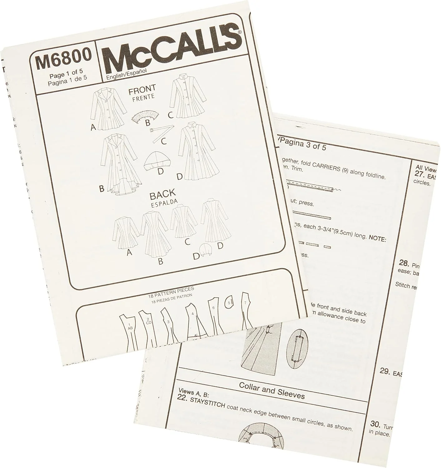 الگوی خیاطی کت های زنانه و دخترانه McCall's M6800، سایز A5 (6-8-10-12-14)، شامل کت های آستردار، کمربند، یقه و کلاه جداشدنی الگوی خیاطی کت های زنانه و دخترانه McCall's M6800، سایز A5 (6-8-10-12-14)، شامل کت های آستردار، کمربند، یقه و کلاه جداشدنی