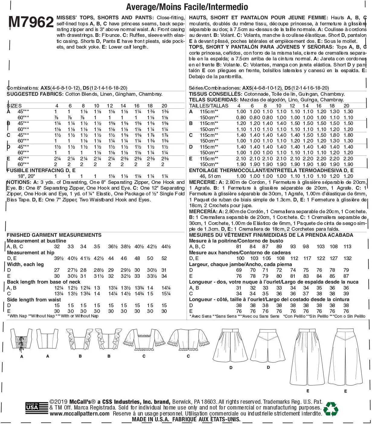 الگوی شرکت مک کال برای تاپ کوتاه زنانه، شورت و شلوار پاچه گشاد، سایزهای 4-12، الگوی خیاطی، سفید الگوی شرکت مک کال برای تاپ کوتاه زنانه، شورت و شلوار پاچه گشاد، سایزهای 4-12، الگوی خیاطی، سفید