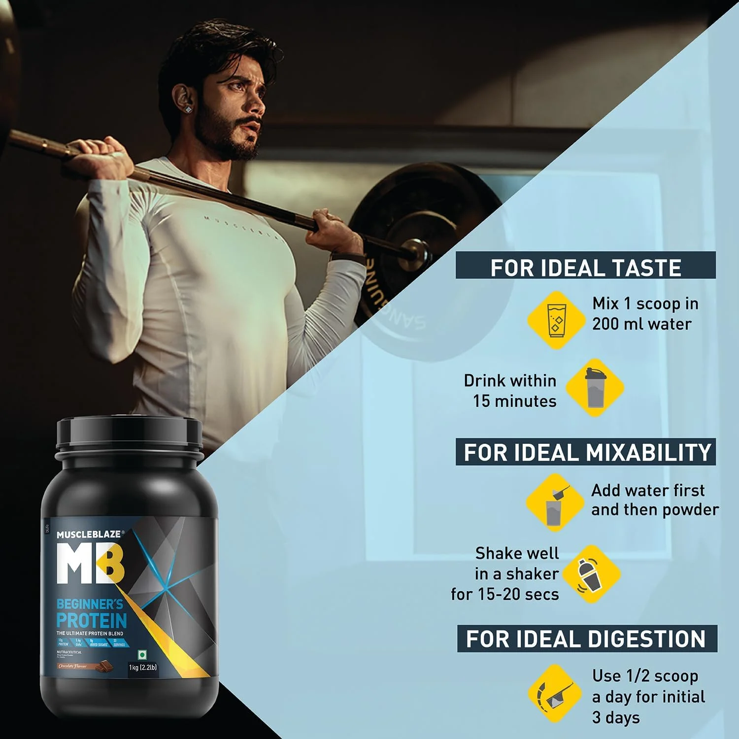 پروتئین وی مبتدی MuscleBlaze (بسته جار)، مکمل وی (شکلاتی، 1 کیلوگرم / 2.2 پوند) بدون شکر افزوده، ریکاوری سریعتر عضلات و افزایش قدرت به همراه شیکر 650 میلی لیتری (بسته ترکیبی)