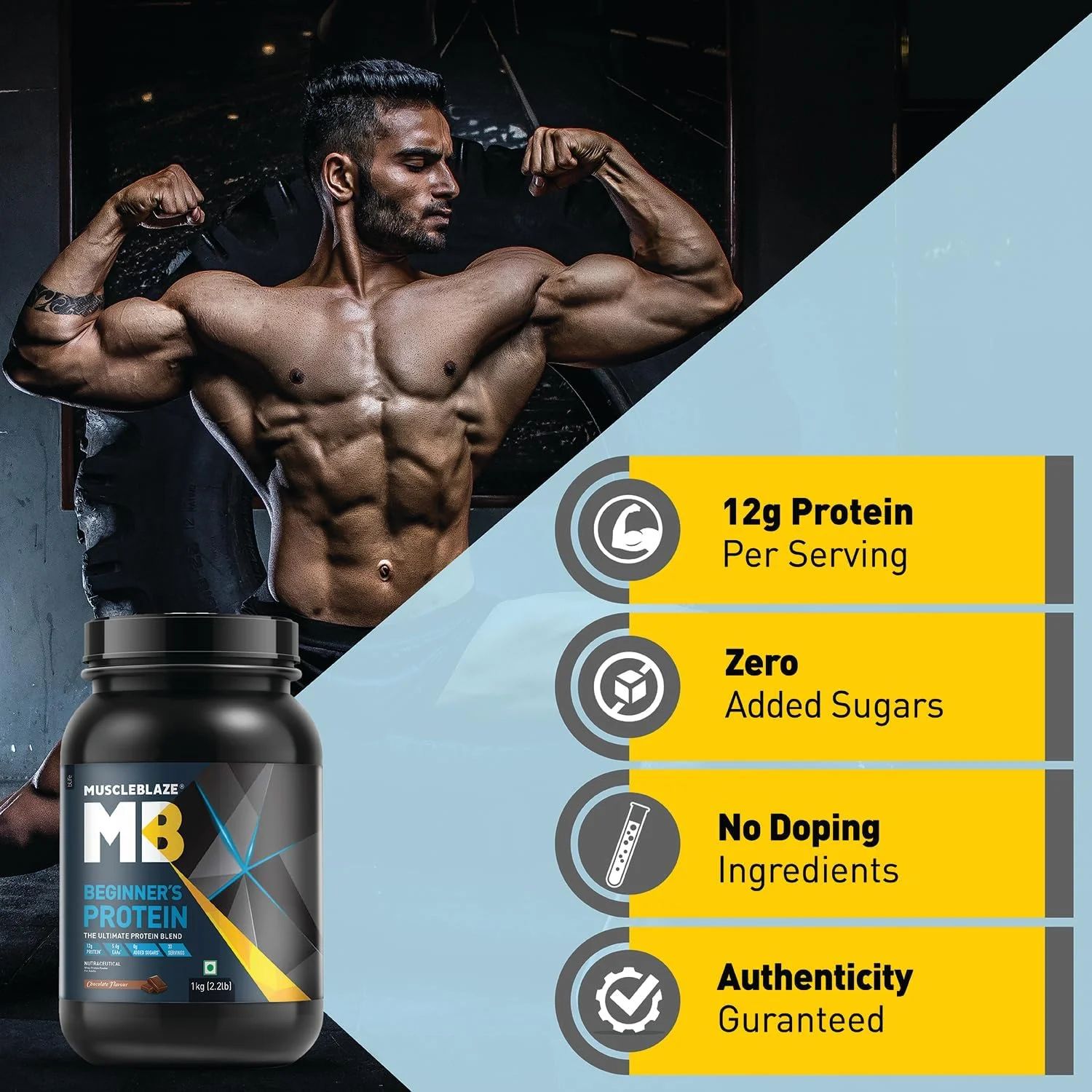 پروتئین وی مبتدی MuscleBlaze (بسته جار)، مکمل وی (شکلاتی، 1 کیلوگرم / 2.2 پوند) بدون شکر افزوده، ریکاوری سریعتر عضلات و افزایش قدرت به همراه شیکر 650 میلی لیتری (بسته ترکیبی)