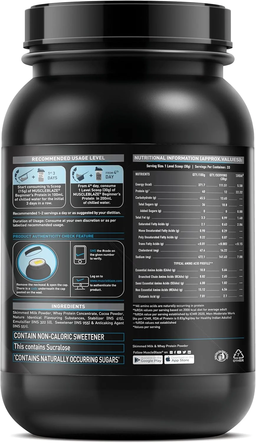پروتئین وی مبتدی MuscleBlaze (بسته جار)، مکمل وی (شکلاتی، 1 کیلوگرم / 2.2 پوند) بدون شکر افزوده، ریکاوری سریعتر عضلات و افزایش قدرت به همراه شیکر 650 میلی لیتری (بسته ترکیبی)