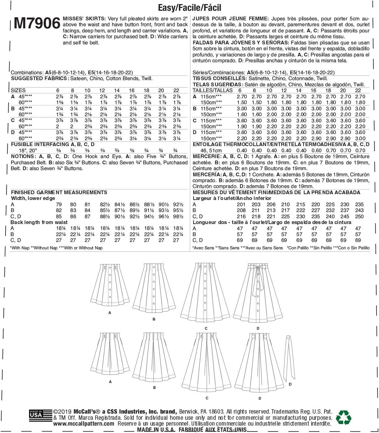 الگوی شرکت مک کال دامن پلیسه دار زنانه تا زانو، سایزهای 14-22 الگوی خیاطی