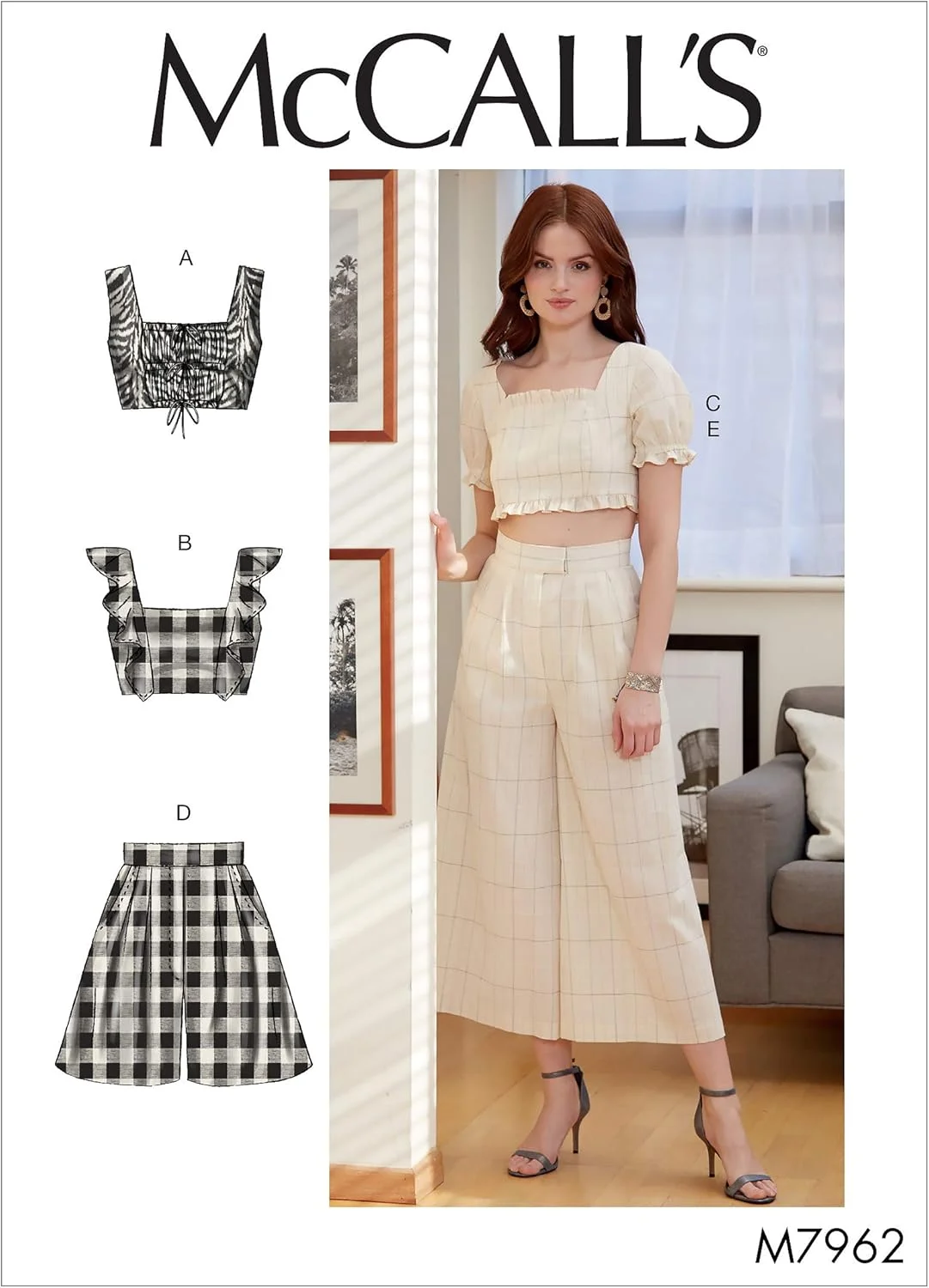 الگوی شرکت مک کال برای تاپ کوتاه زنانه، شورت و شلوار پاچه گشاد، سایزهای 12-20، الگوی خیاطی، سفید