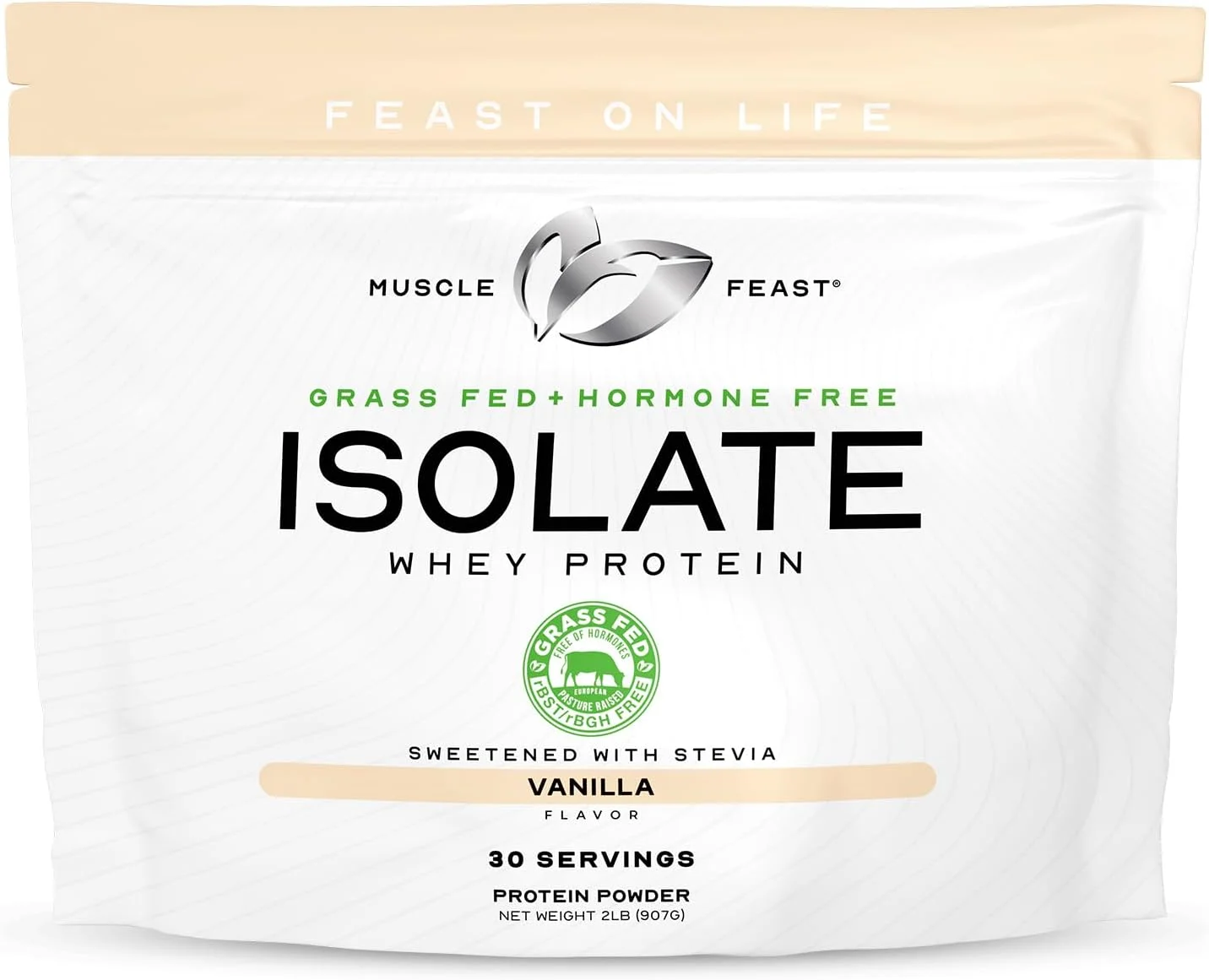 پروتئین وی ایزوله با تغذیه علف Muscle Feast، کاملا طبیعی بدون هورمون، وانیلی، 2 پوند (37 سروینگ)