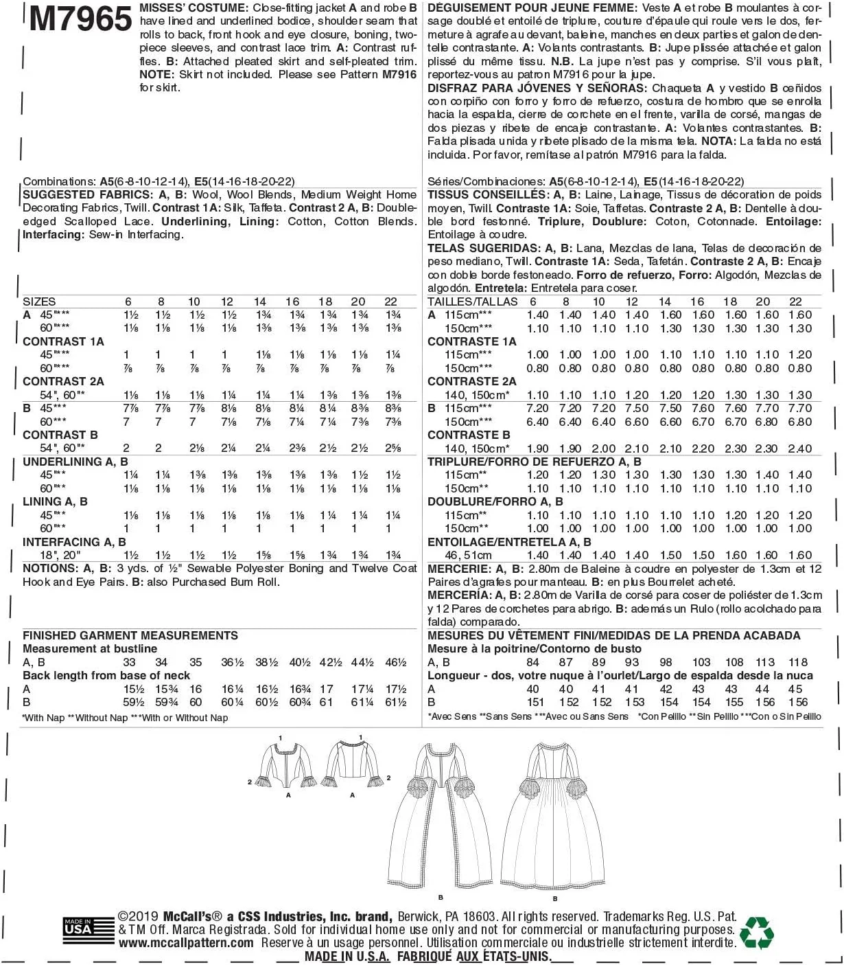 الگوی شرکت مک کال برای لباس زنانه ویکتوریایی، طناب و ژاکت، سایزهای 6-14، الگوی خیاطی، سفید