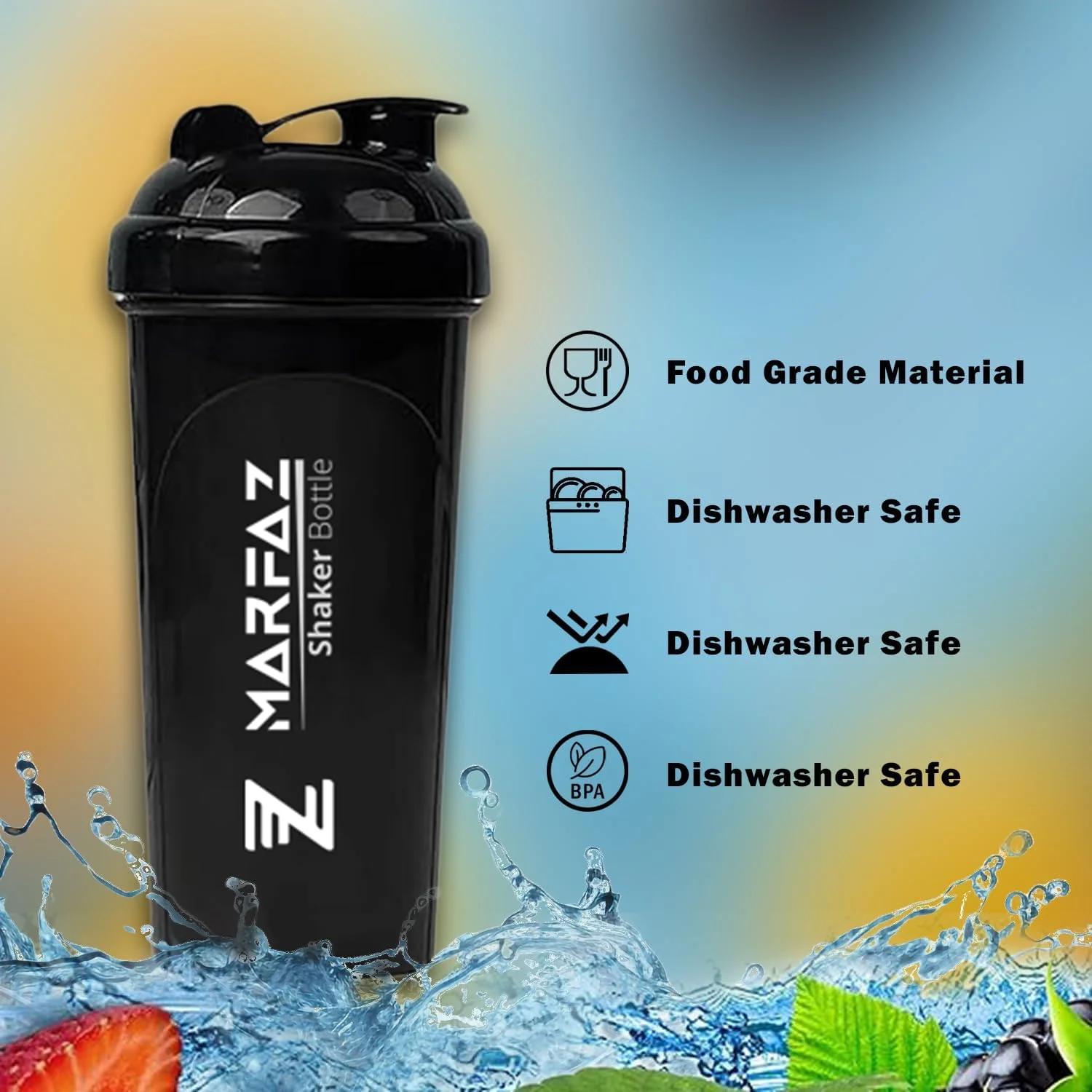 شیکر پروتئین ضد نشت MARFAZ | شیکر پروتئین بدون BPA | شیکر مکمل های ورزشی باشگاه (700 میلی لیتر)، مشکی شیکر پروتئین ضد نشت MARFAZ | شیکر پروتئین بدون BPA | شیکر مکمل های ورزشی باشگاه (700 میلی لیتر)، مشکی