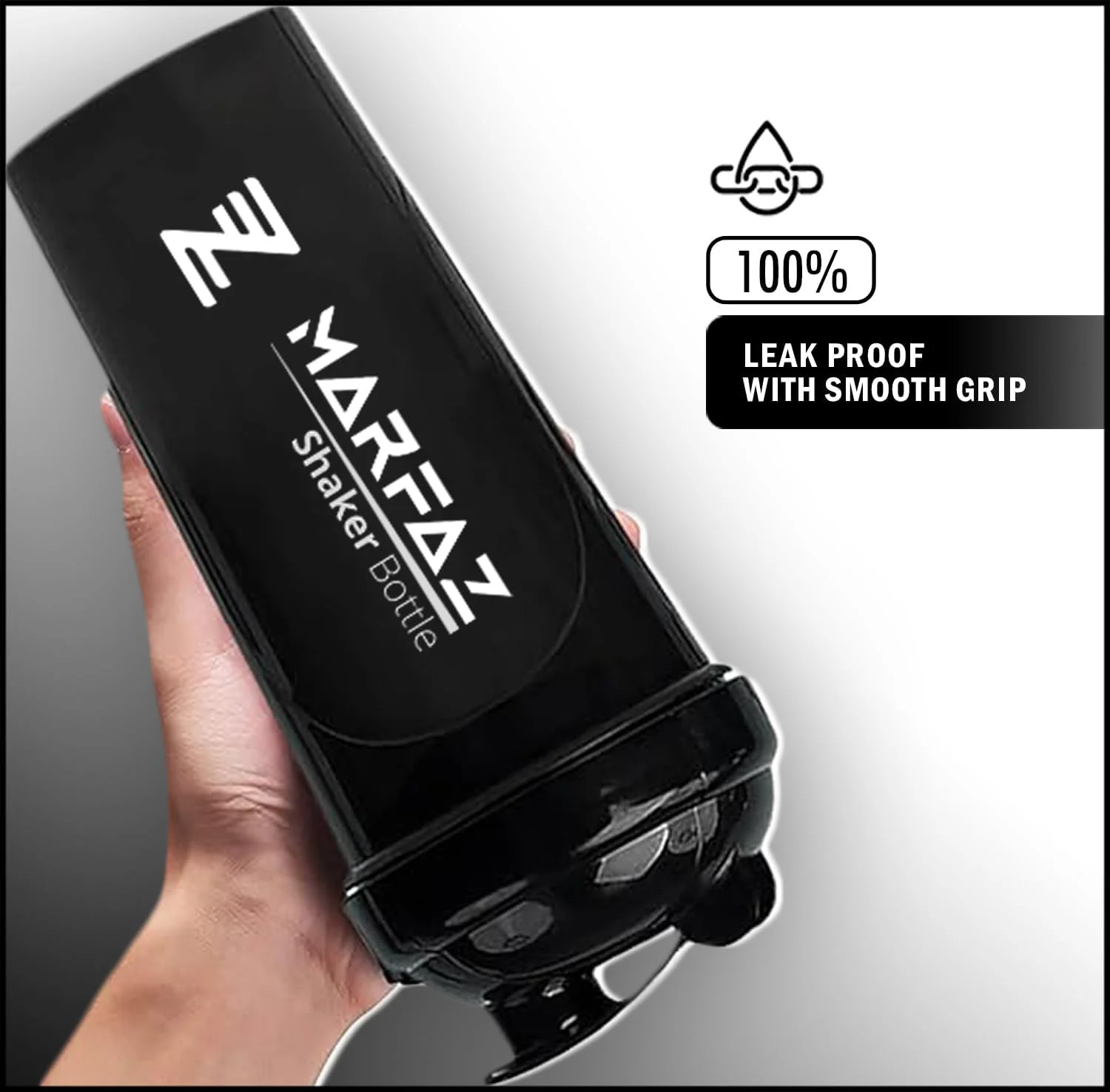 شیکر پروتئین ضد نشت MARFAZ | شیکر پروتئین بدون BPA | شیکر مکمل های ورزشی باشگاه (700 میلی لیتر)، مشکی شیکر پروتئین ضد نشت MARFAZ | شیکر پروتئین بدون BPA | شیکر مکمل های ورزشی باشگاه (700 میلی لیتر)، مشکی