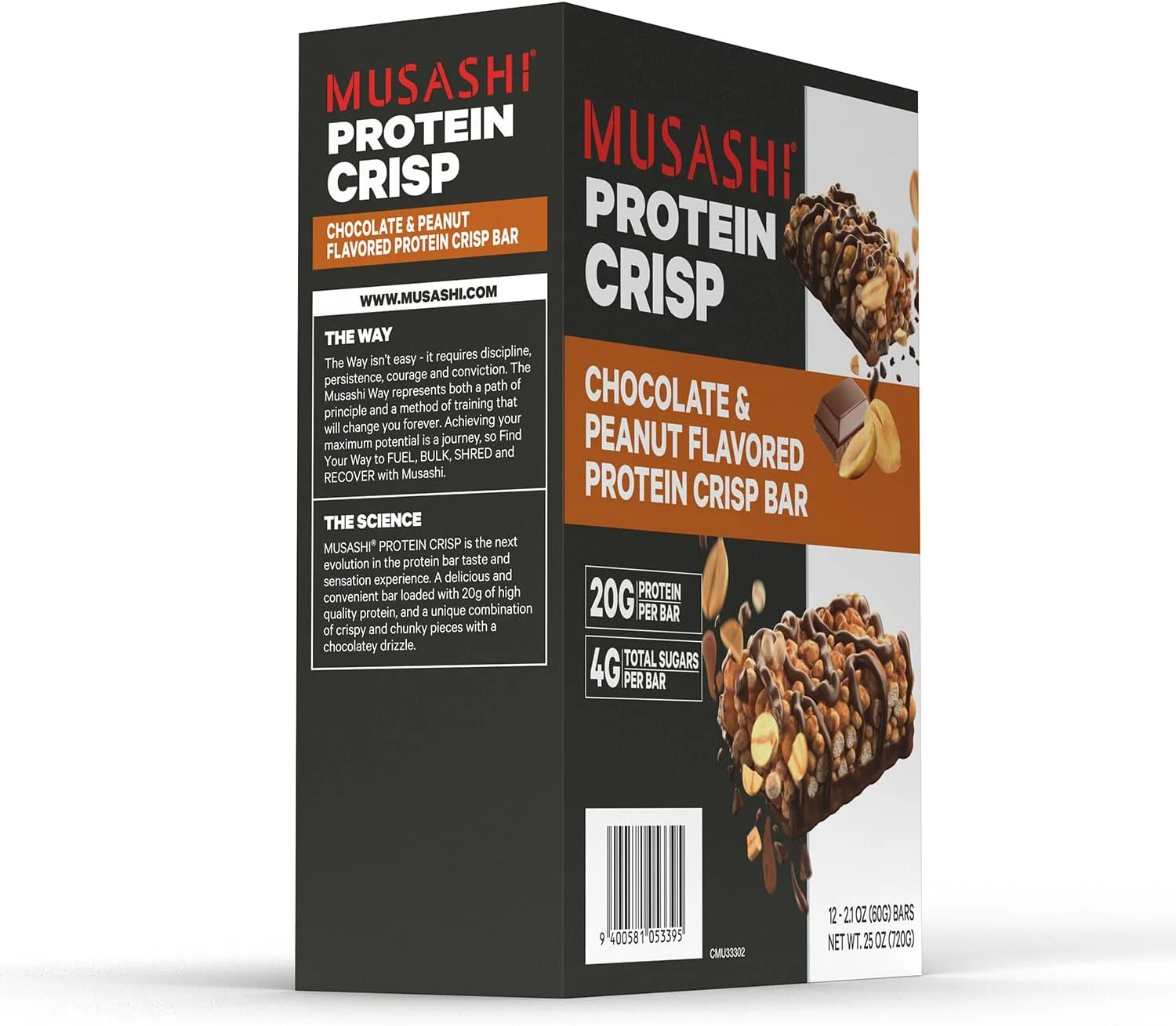 پروتئین بار ترد موساشی، 20 گرم پروتئین، 4 گرم شکر، شکلات و بادام زمینی، مناسب بعد از تمرین و میان وعده، بسته 12 عددی 60 گرمی پروتئین بار ترد موساشی، 20 گرم پروتئین، 4 گرم شکر، شکلات و بادام زمینی، مناسب بعد از تمرین و میان وعده، بسته 12 عددی 60 گرمی