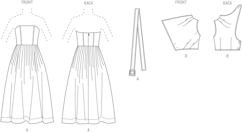 الگوی خیاطی لباس مجلسی بدون بند، نیم‌تنه و کمربند زنانه مک‌کال، کد طراحی V2084، سایز 16-18-20-22-24، چند رنگ