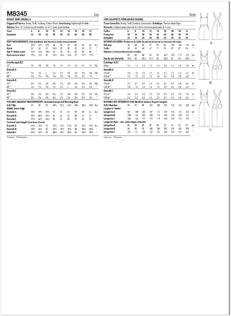 الگوی خیاطی دامن پیش‌بندی زنانه McCall's Learn، کد طراحی M8345، سایز 14-16-18-20-22، چند رنگ