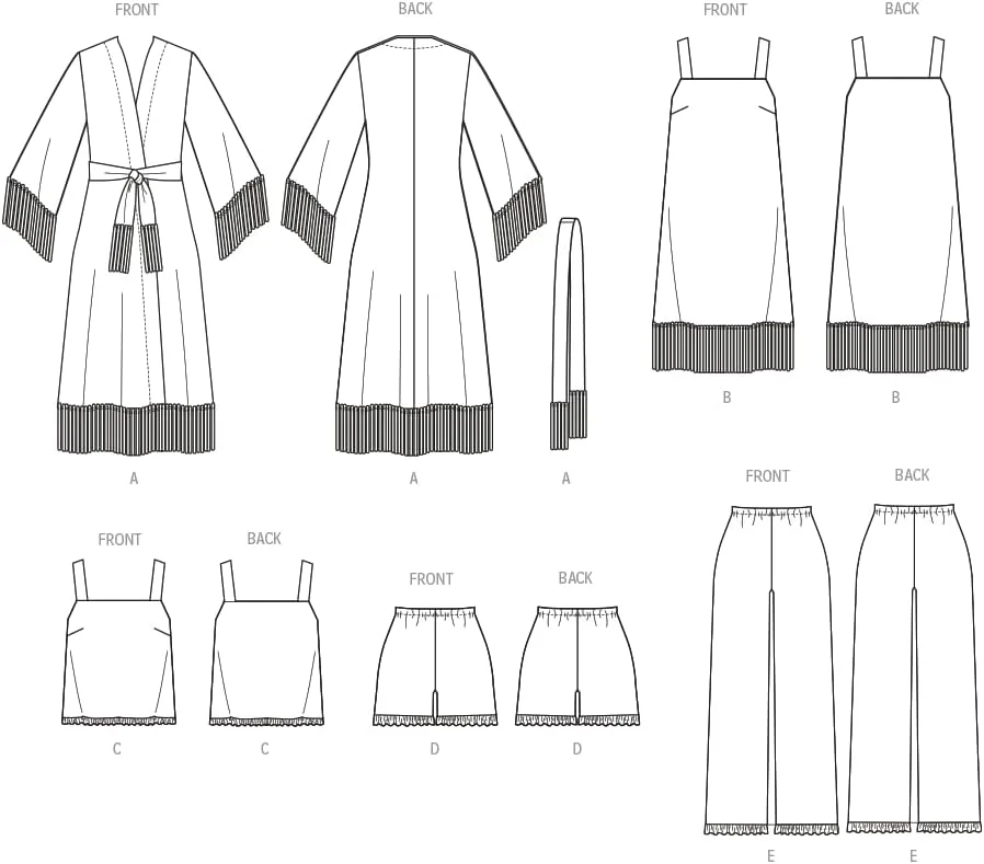 الگوی خیاطی آسان برای دوخت لباس خواب زنانه مک کال، شامل روپوش، پیراهن، تاپ، شورت و شلوار، کد طراحی M8392، سایزهای 18-20-22-24-26