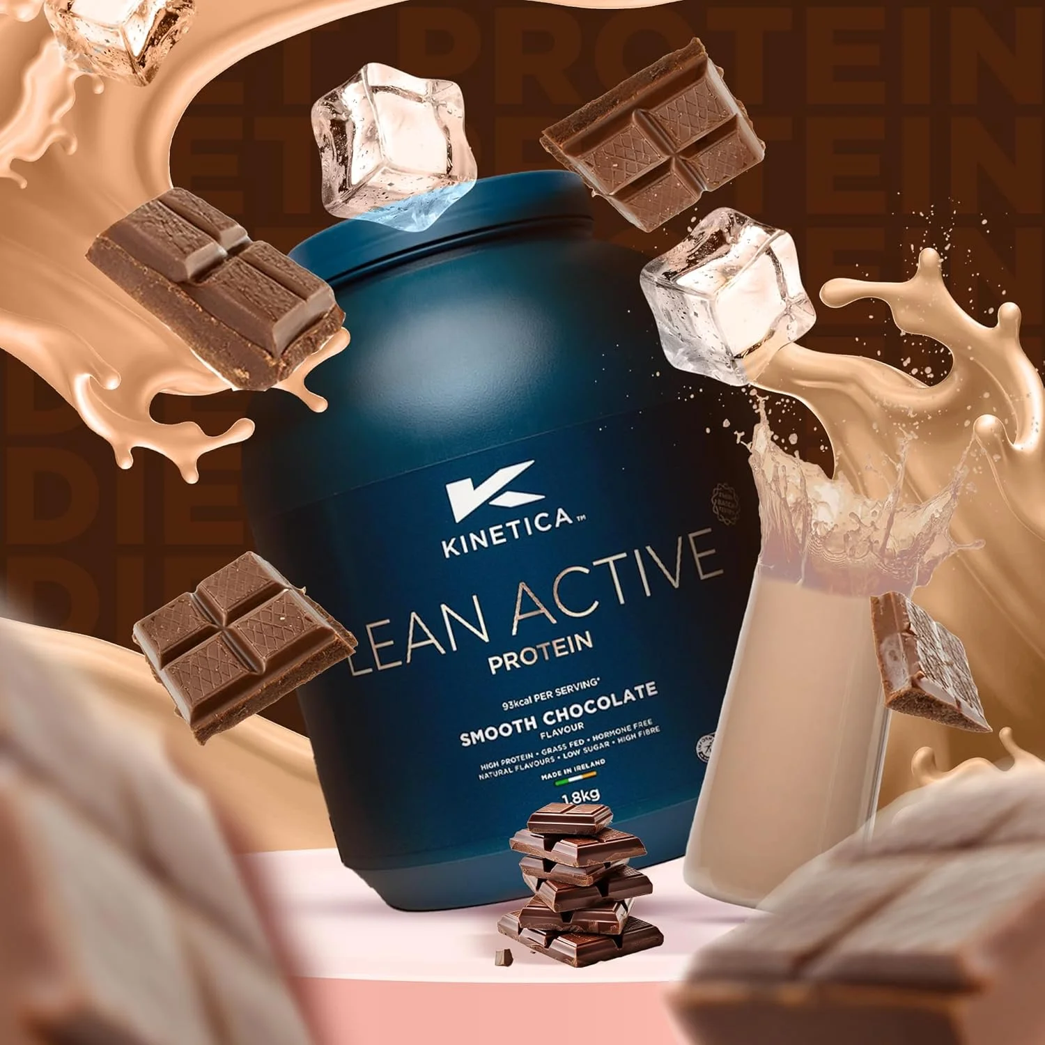 پودر پروتئین بدون چربی Kinetica، کم کربوهیدرات، آب پنیر تغذیه شده با علف، 72 سروینگ، شکلات نرم، 1.8 کیلوگرم