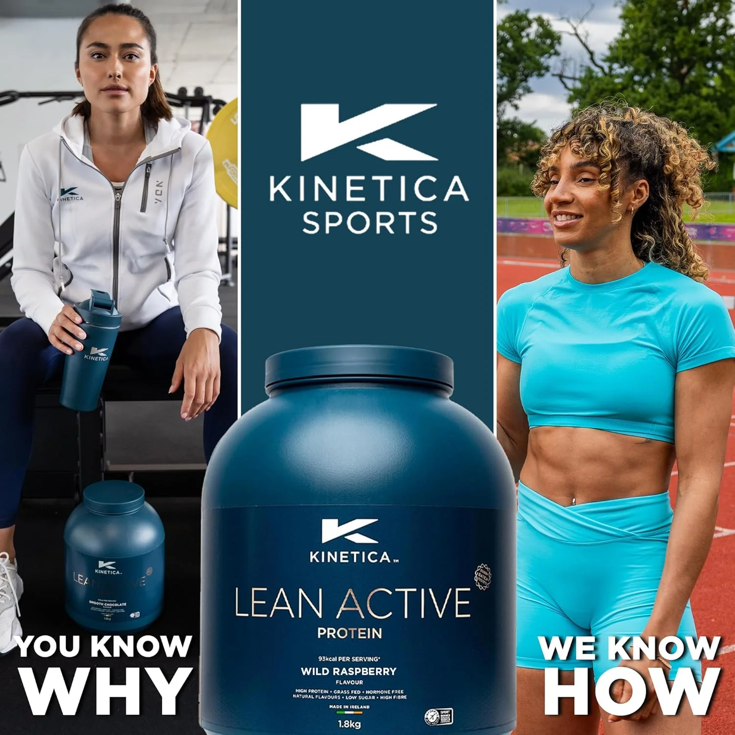 پودر پروتئین فعال کم چرب Kinetica Sports - طعم تمشک وحشی | 15 گرم پروتئین در هر وعده، 72 وعده در هر بسته 1.8 کیلوگرمی | سرشار از فیبر و پروتئین با عصاره چای سبز | کم چرب و شکر | قابلیت اختلاط آسان