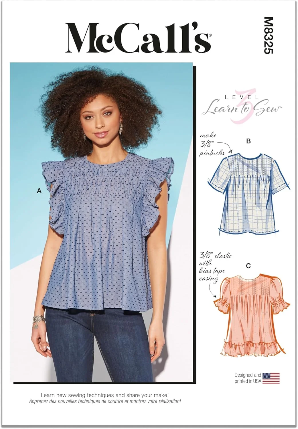 کیت الگوی خیاطی تاپ زنانه مک کالز، کد طراحی M8325، سایزهای XSM-SML-MED