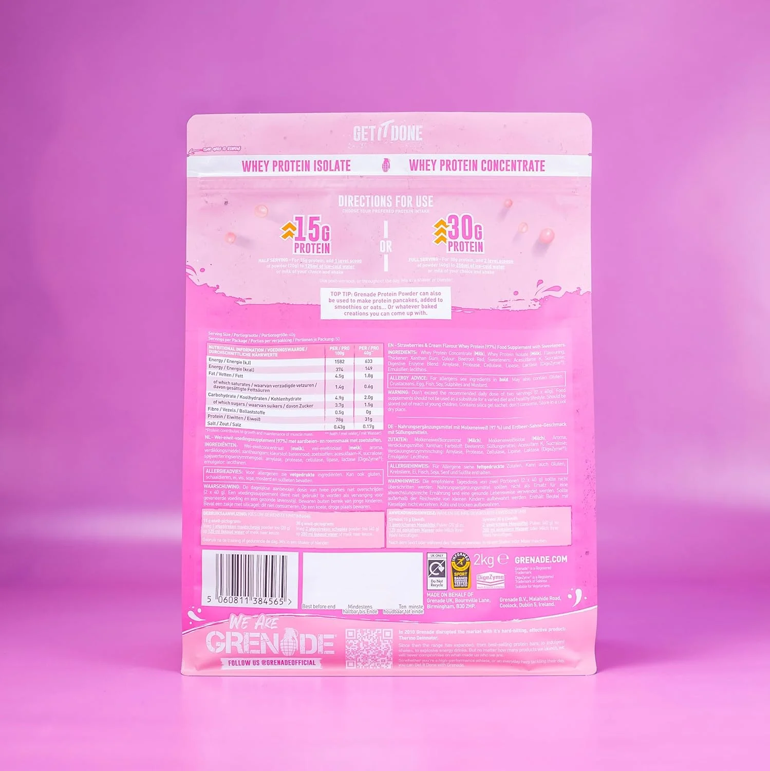 پودر پروتئین وی بلند گرناد، پروتئین بالا، شکر کم با 30 گرم پروتئین در هر وعده (50 وعده) - توت فرنگی و خامه، 2 کیلوگرم (بسته 1 عددی) پودر پروتئین وی بلند گرناد، پروتئین بالا، شکر کم با 30 گرم پروتئین در هر وعده (50 وعده) - توت فرنگی و خامه، 2 کیلوگرم (بسته 1 عددی)