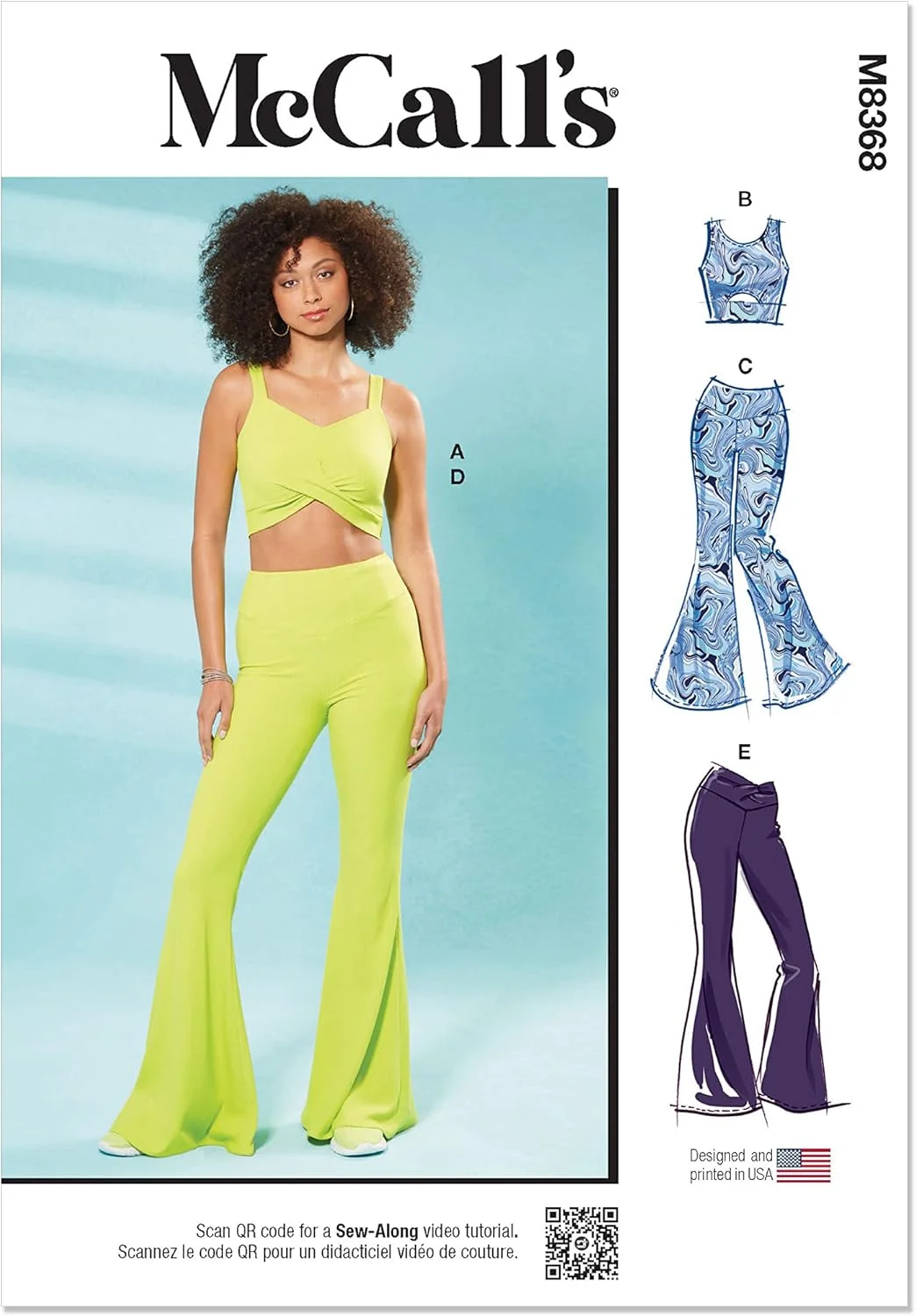 الگوی خیاطی تاپ های نیم تنه بافتنی و شلوار دمپا گشاد زنانه مک کالز، کد طراحی M8368، سایزهای XS-S-M-L-XL، چند رنگ