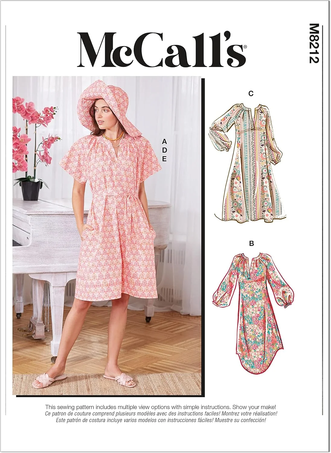 الگوی خیاطی لباس آستین رگلان زنانه مک کالز، کد M8212، سایزهای L-XL-2XL، چند رنگ