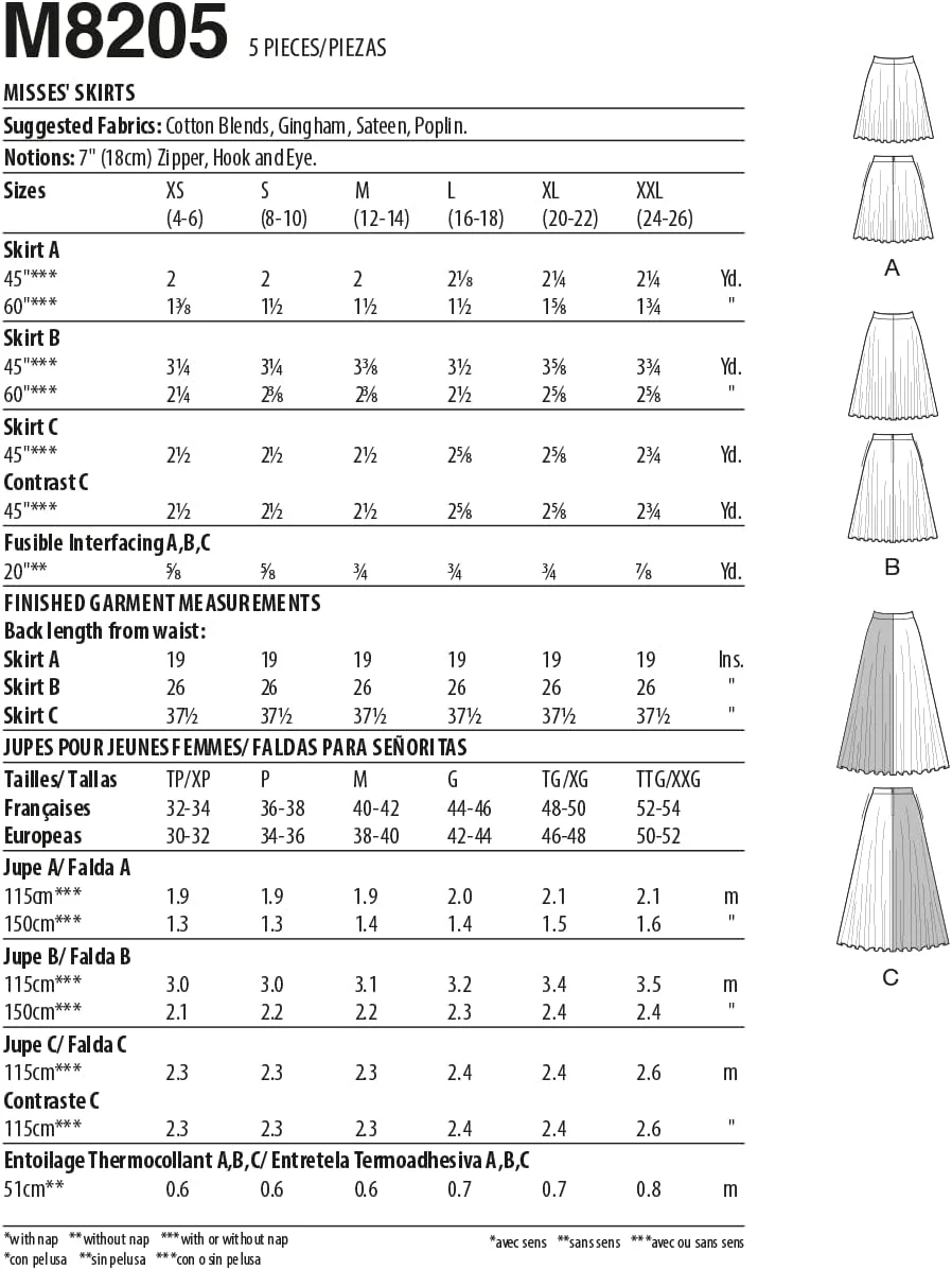 الگوی خیاطی دامن تمام کلوش زنانه مک کالز، کد M8205، سایزهای L-XL-2XL، چند رنگ