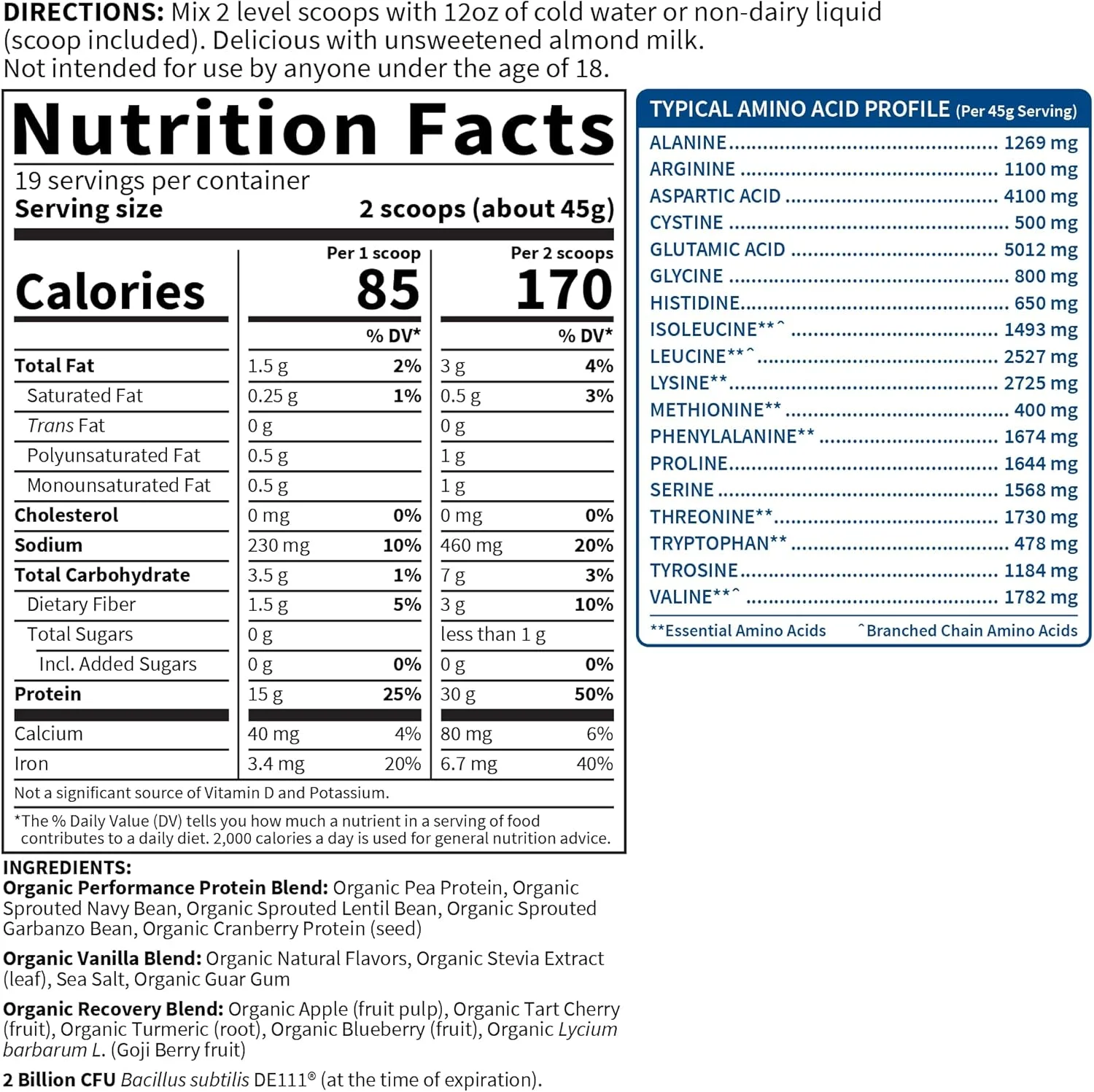Garden of Life - پروتئین گیاهی ارگانیک ورزشی با طعم وانیل 805 گرم