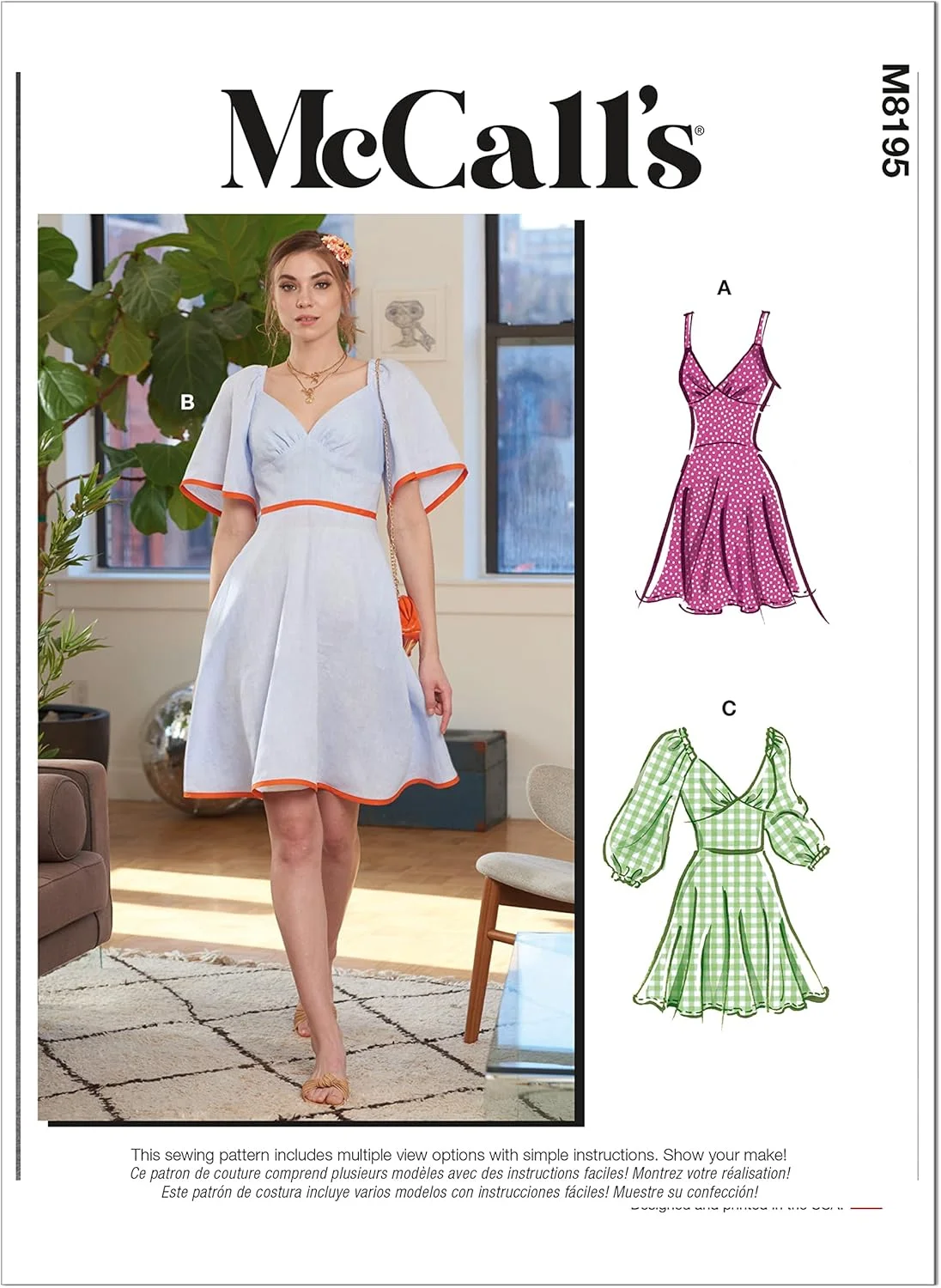 الگوی خیاطی لباس فون زنانه مک کالز، کد M8195، سایزهای 6-8-10-12-14، چند رنگ
