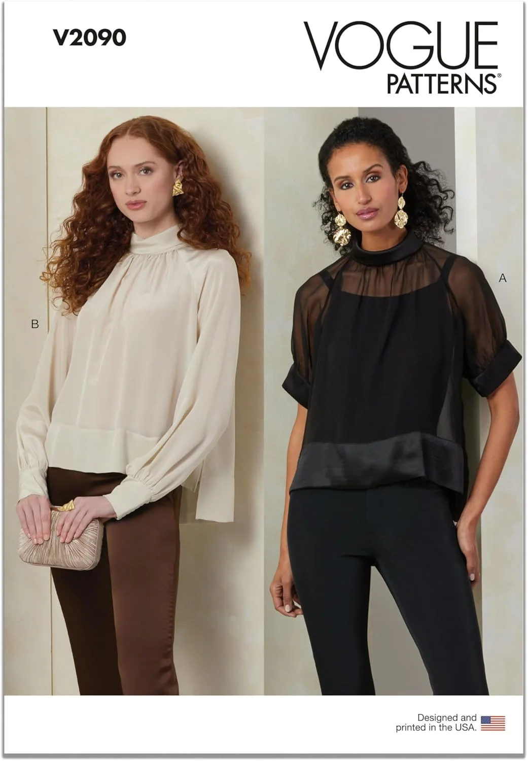 الگوی خیاطی تاپ یقه برگردان زنانه McCall's، کد طراحی V2090، سایز 18-20-22-24-26، چند رنگ