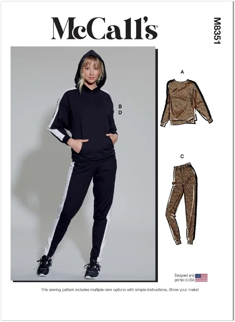 الگوی خیاطی شلوار راحتی، تاپ و هودی زنانه مک کالز، کد طراحی M8351، سایزهای XSM-SML-MED