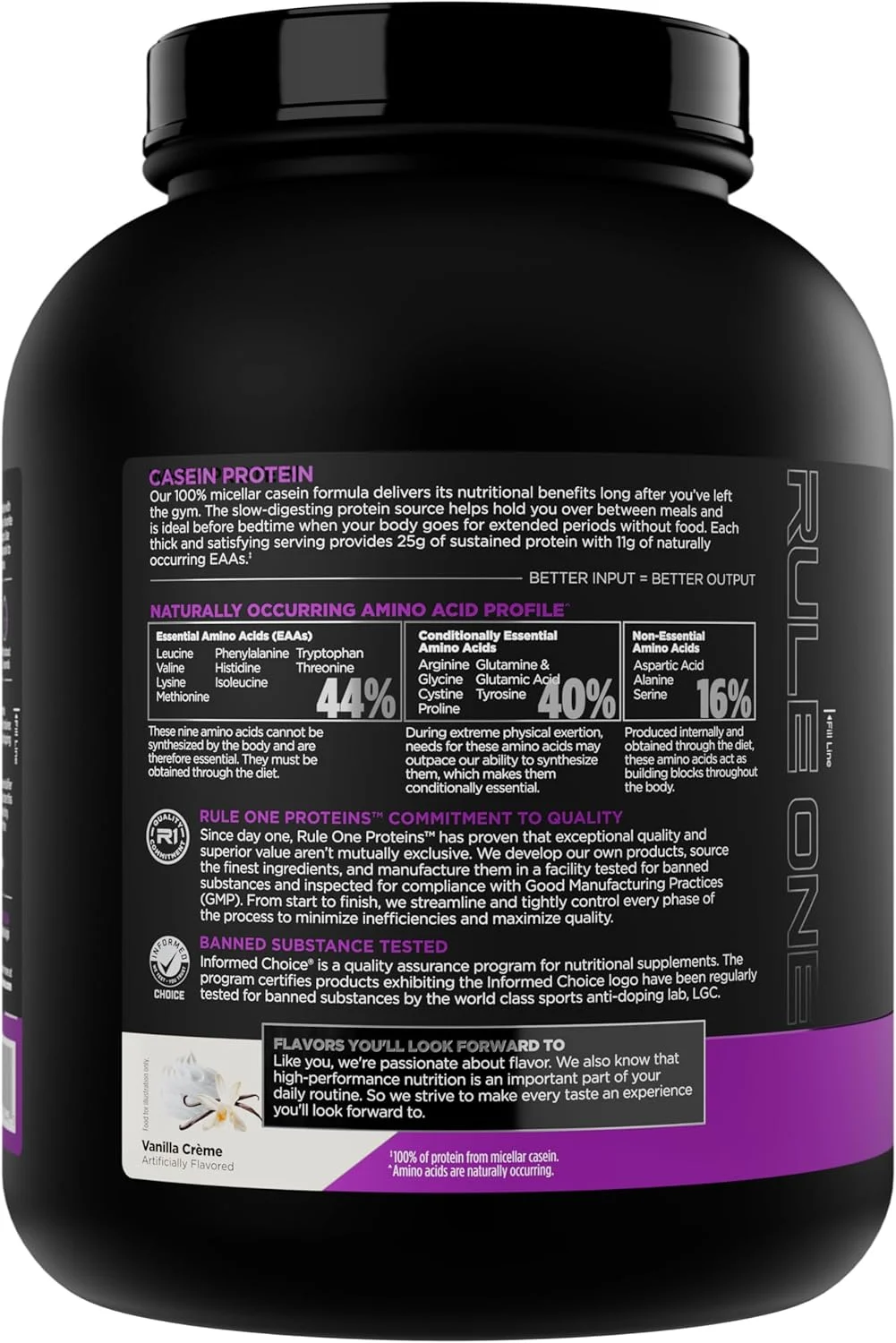 پودر پروتئین کازئین Rule1 با طعم وانیل کرم | 25 گرم پروتئین 57 سروینگ 3.96 پوند (1.80 کیلوگرم)