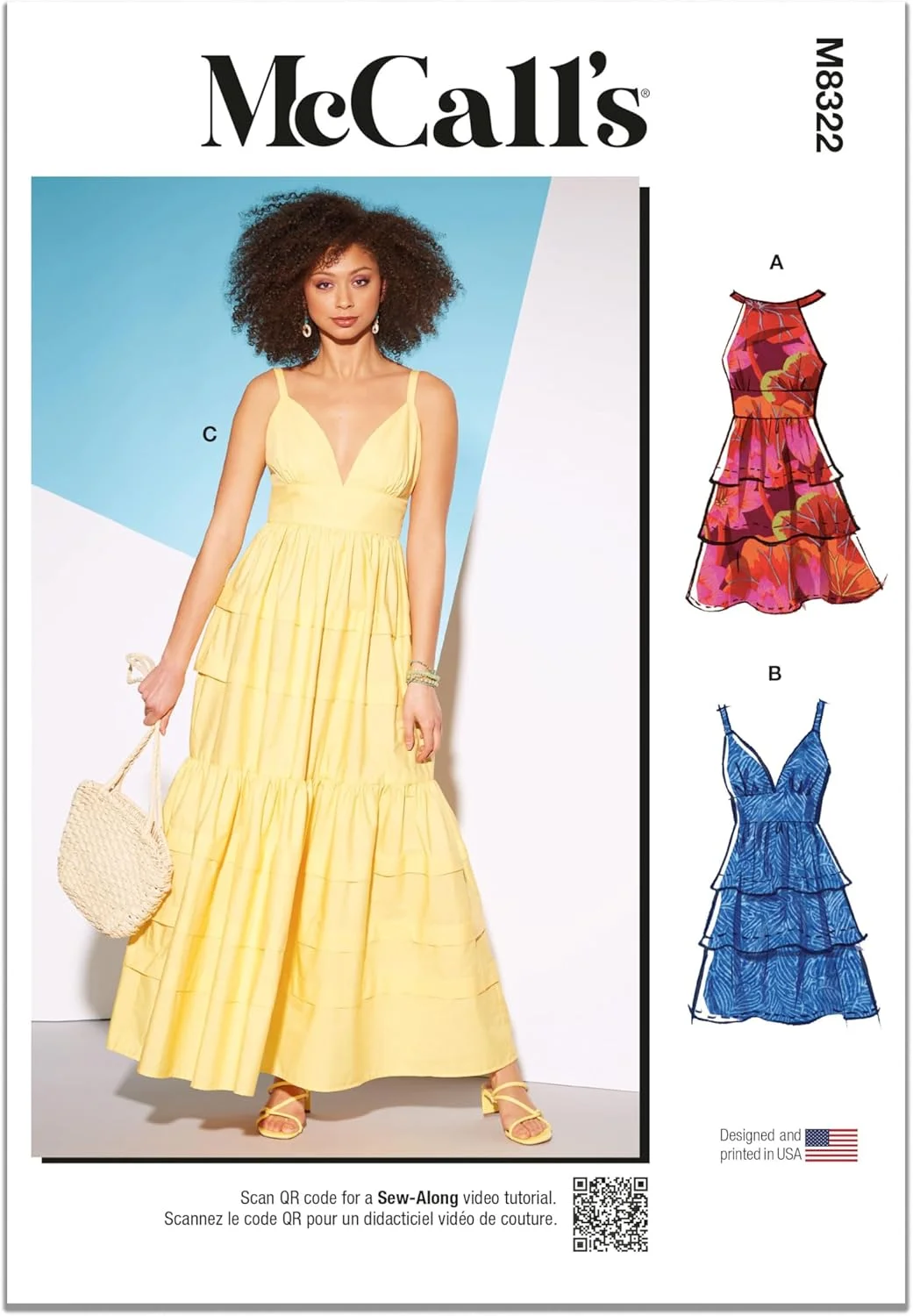الگوی خیاطی لباس زنانه مک کالز، کد طراحی M8322، سایزهای 6-8-10-12-14