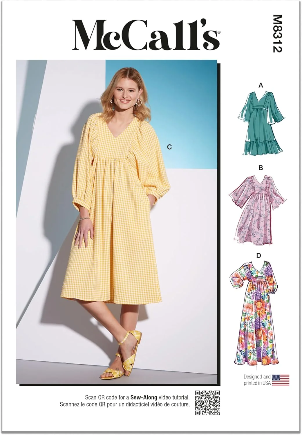 الگوی خیاطی لباس زنانه مک کالز، کد طراحی M8312، سایزهای بزرگ-خیلی بزرگ-دو ایکس لارج