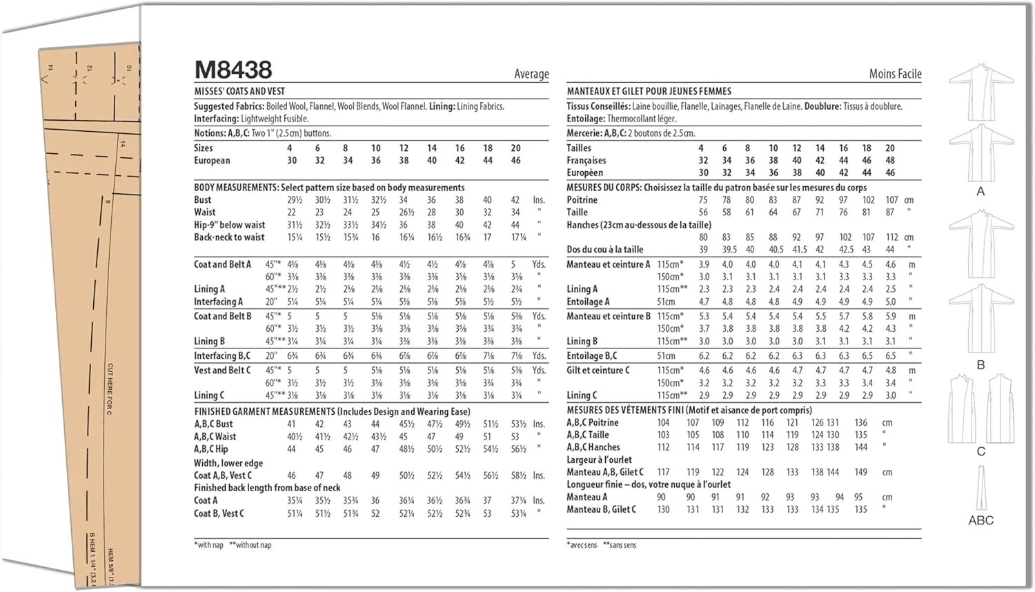 الگوی خیاطی کت و جلیقه یقه بلند زنانه مک کالز، کد طراحی M8438، سایزهای 12-14-16-18-20 الگوی خیاطی کت و جلیقه یقه بلند زنانه مک کالز، کد طراحی M8438، سایزهای 12-14-16-18-20