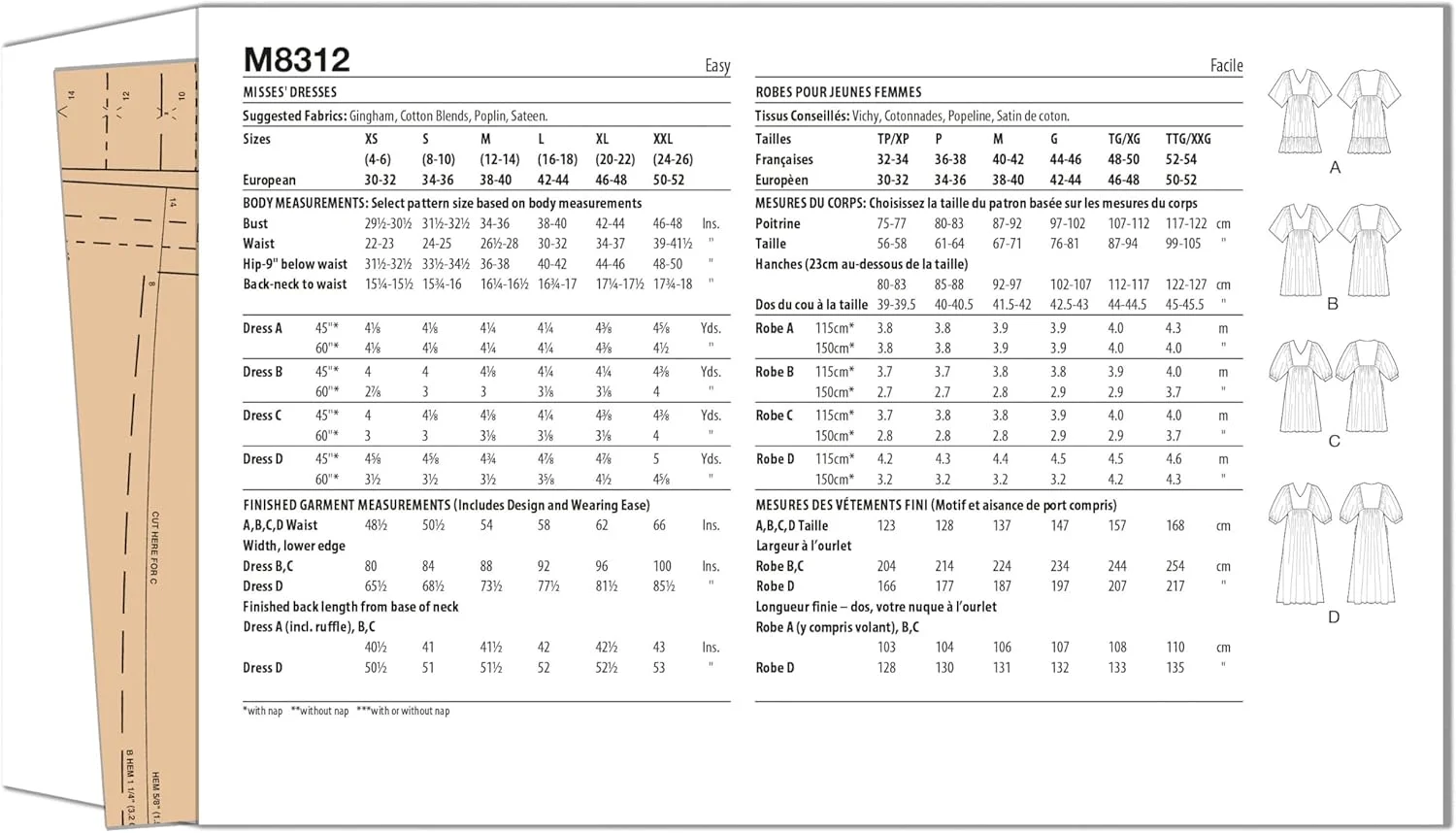 الگوی خیاطی لباس زنانه مک کالز، کد طراحی M8312، سایزهای بزرگ-خیلی بزرگ-دو ایکس لارج