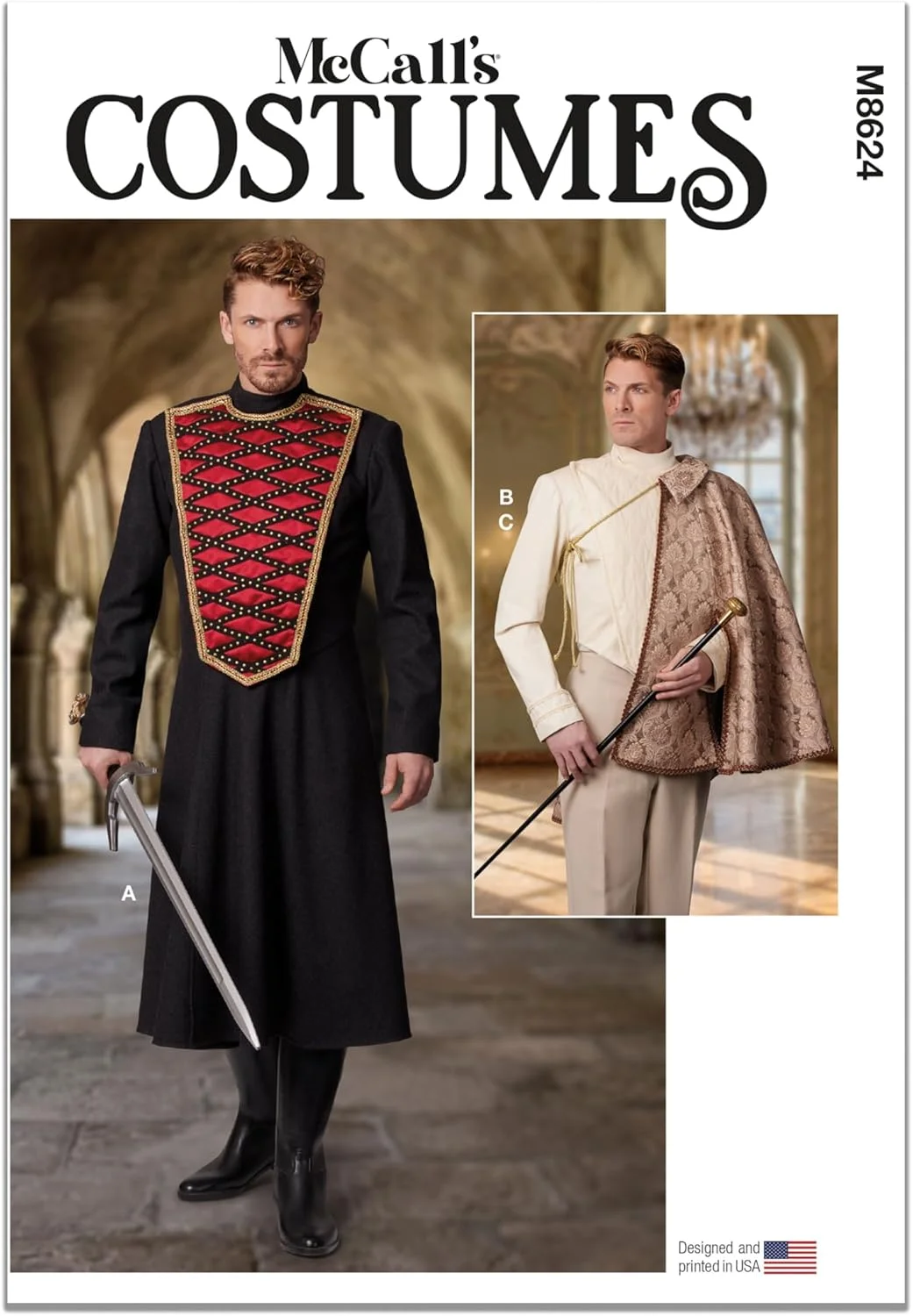 الگوی خیاطی کت مردانه مدل McCall's M8624AA، آستر دار و فیت، کد طراحی M8624، سایزهای 34-36-38-40-42