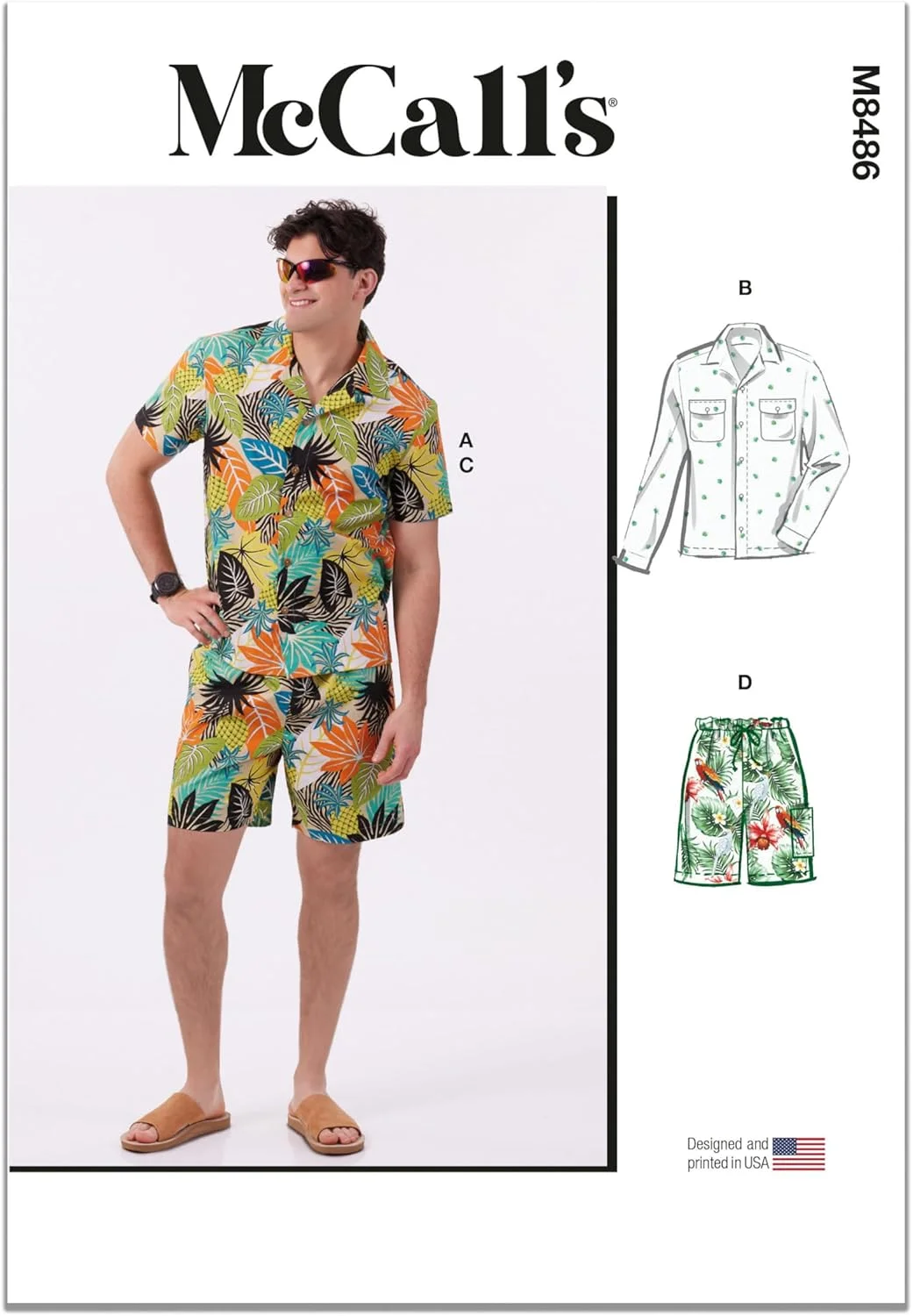 الگوی خیاطی پیراهن مردانه دکمه دار و شورت کشی ست مک کال، کد طراحی M8486، سایز 44-46-48-50-52، چند رنگ