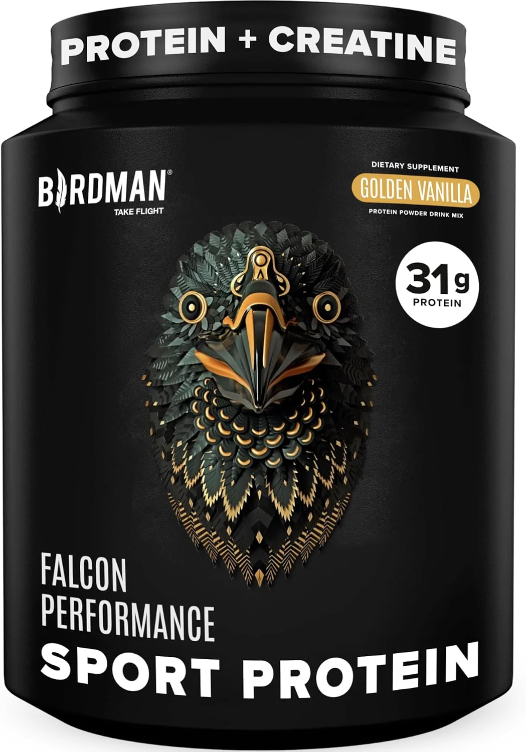 پودر پروتئین وگان عملکردی فالکون BIRDMAN، 31 گرم پروتئین، 5 گرم کراتین، 5 گرم BCAA، پروبیوتیک ها، الکترولیت ها، قبل از تمرین، کم کربوهیدرات، بدون شکر و بدون لبنیات، پروتئین وانیلی گیاهی - 19 سروینگ