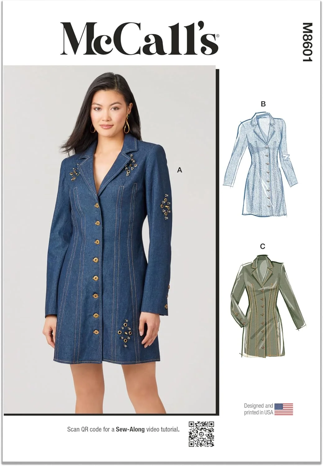 الگوی خیاطی لباس مجلسی دکمه دار زنانه McCall's M8601H5، کد طراحی M8601، سایزهای 6-8-10-12-14